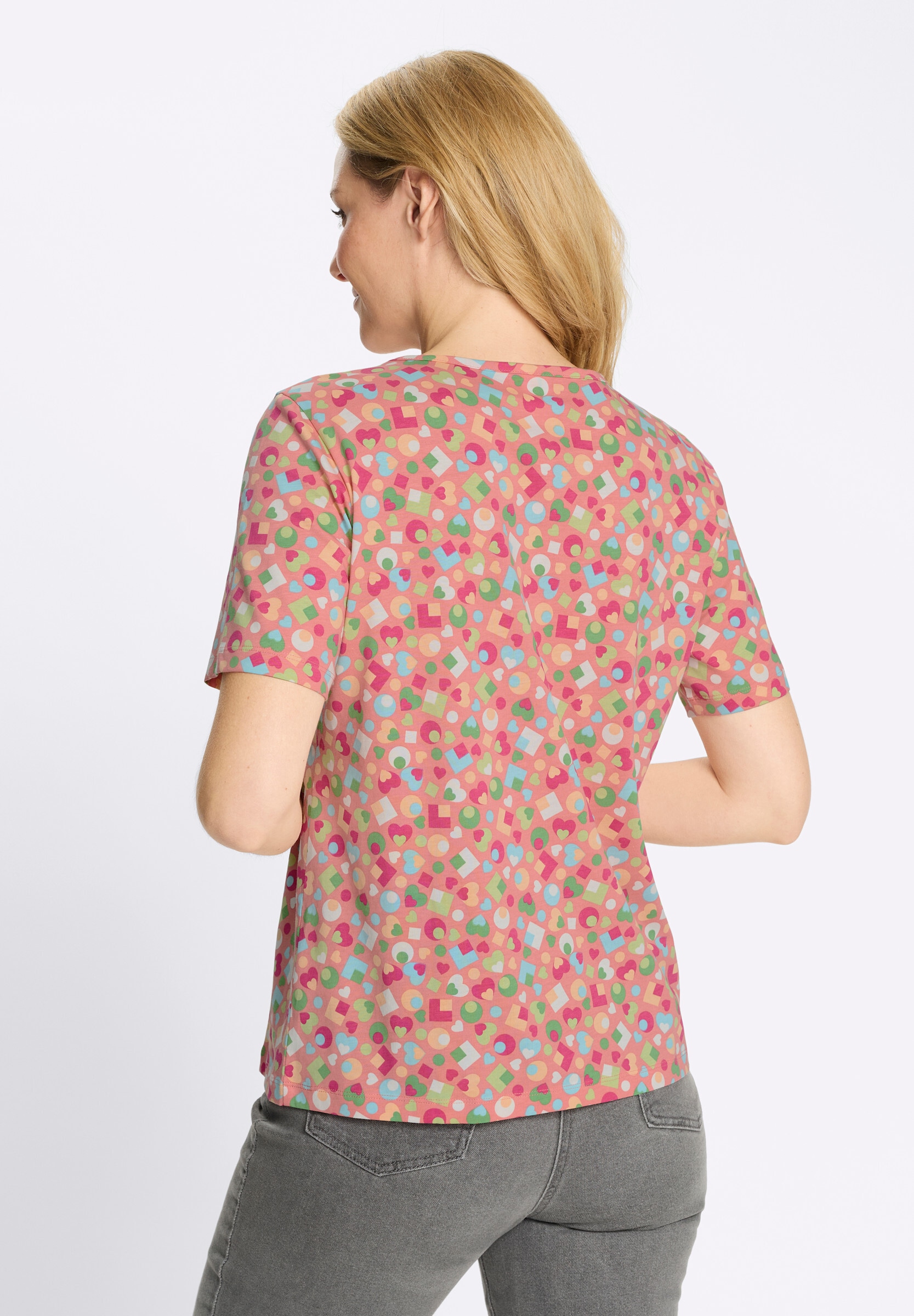 Sieh an! Longshirt »Kurzarm-Shirt Kurzarmshirt im bunten Allover-Print«