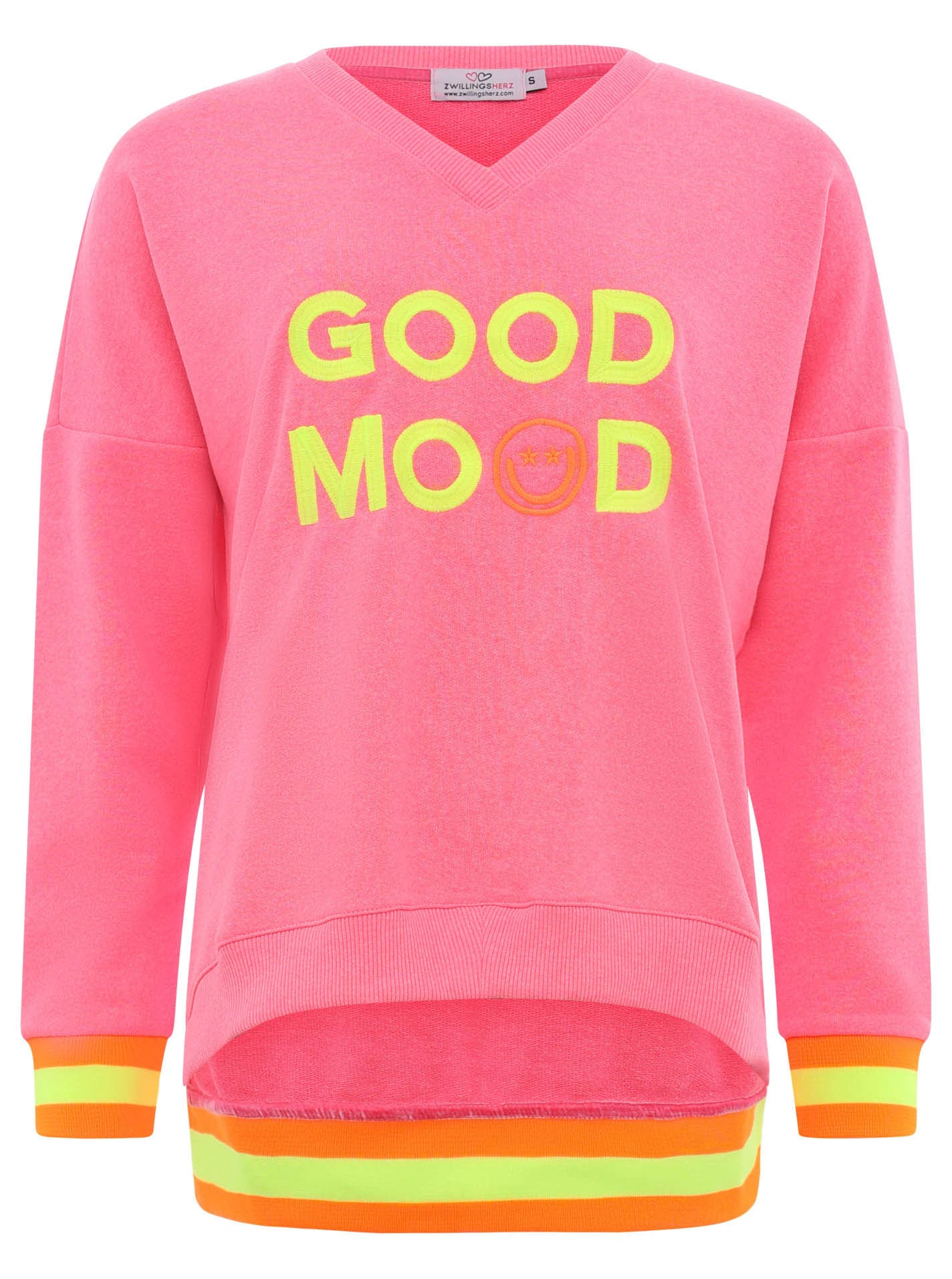 Sweatshirt »Dana«, mit "Good Mood"-Schriftzug und neonfarbenen Bündchen