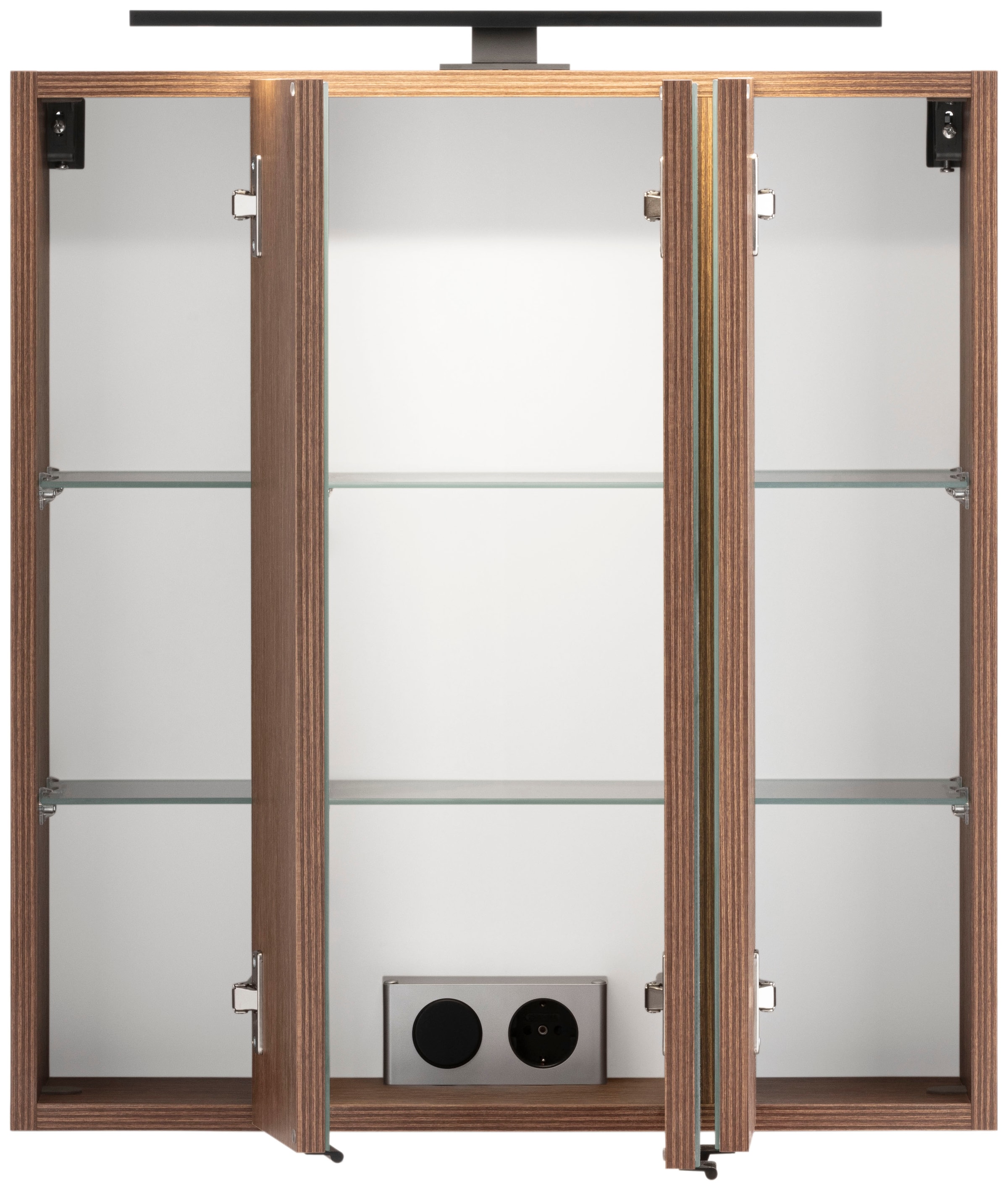 welltime Badmöbel-Set »Trento, Badezimmer-Set, Waschbeckenunterschrank, Hängeschrank«, (4 St.), Unterschrank, Waschbeckenunterschrank, Spiegelschrank, Aufbauleuchte
