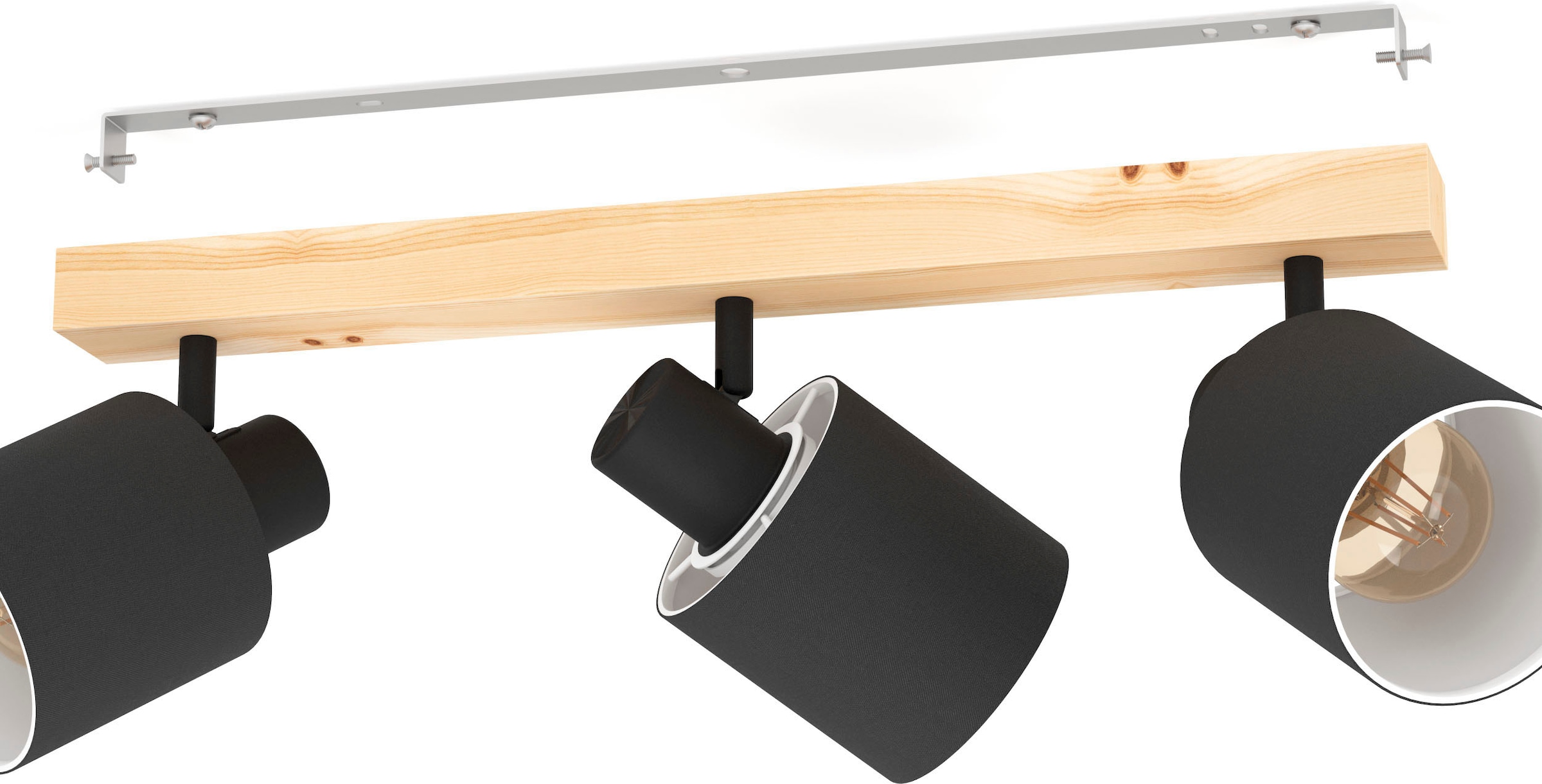 EGLO Deckenspot »BATALLAS Deckenstrahler, Holz, Stahl und Textil, E27, Vintage, Lampe« E27 1 Stk. Deckenleuchte skandi, Deckenstrahler, Wohnzimmerlampe, Lampe Decke