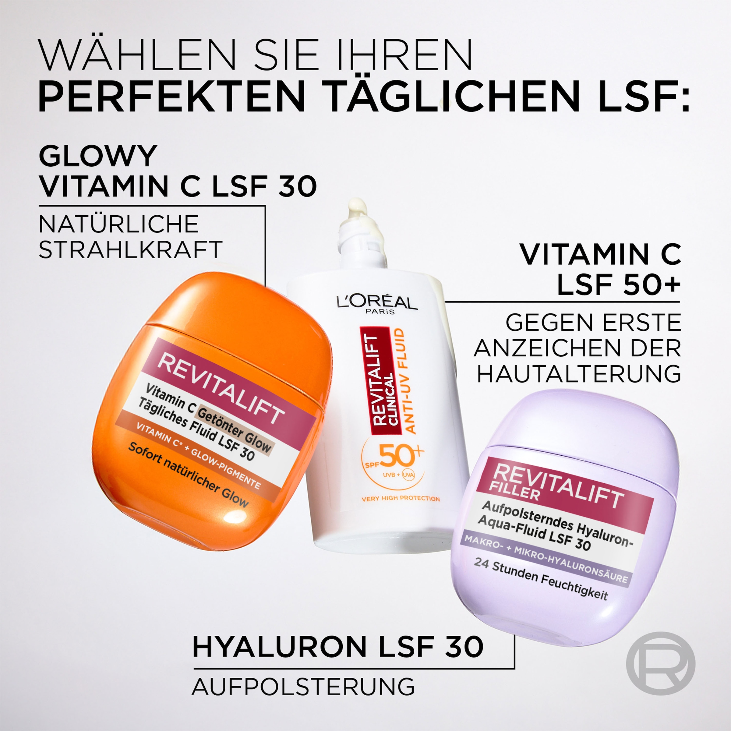 L'ORÉAL PARIS Gesichtsfluid »REVITALIFT FILLER AUFPOLSTERNDES HYALURON AQUA-FLUID LSF 30« verfeinert das Hautbild