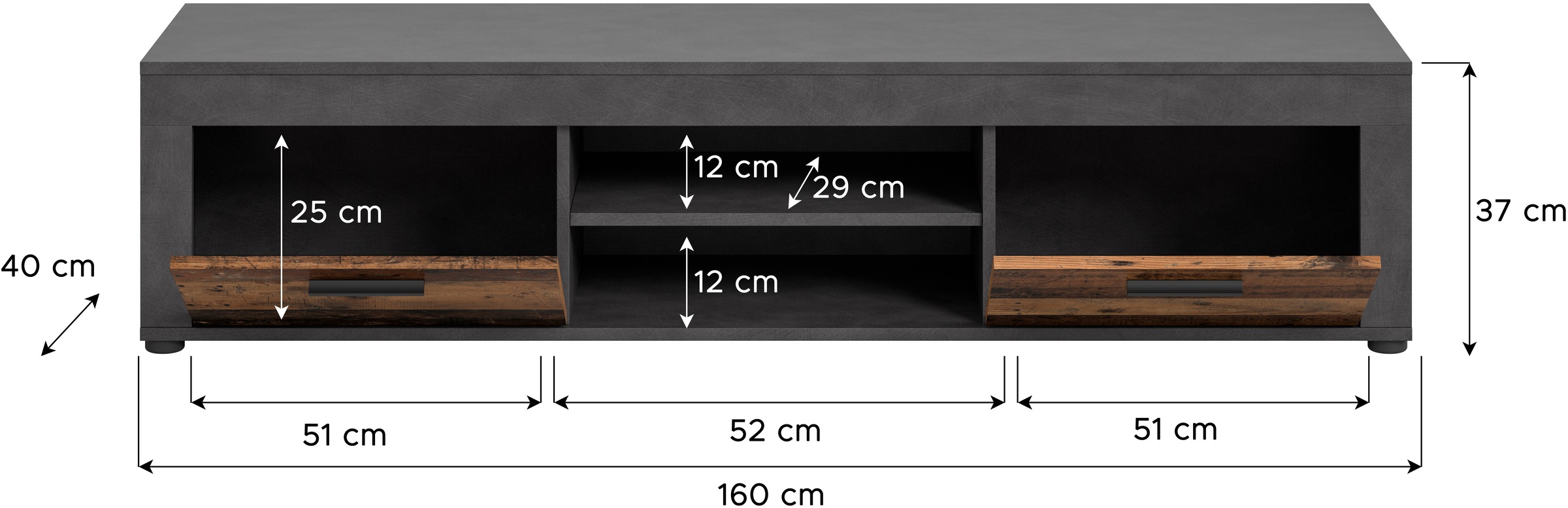 INOSIGN Lowboard »Aosta, Breite 160 cm, in verschiedenen Farbausführungen«, mit 2 Klappen und 2 offenen Fächern, TV-Board, Mediaboard, TV-Möbel