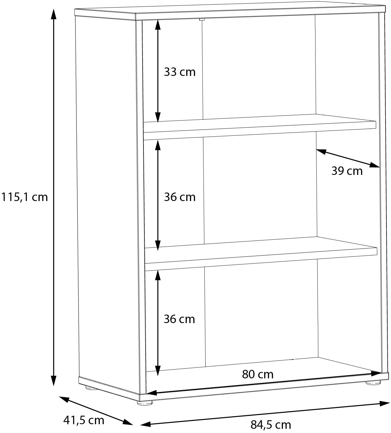 FORTE Aktenregal »Goldsboro«, mit 3 offenen Fächern, unterschiedliche Breiten, Höhe 115 cm