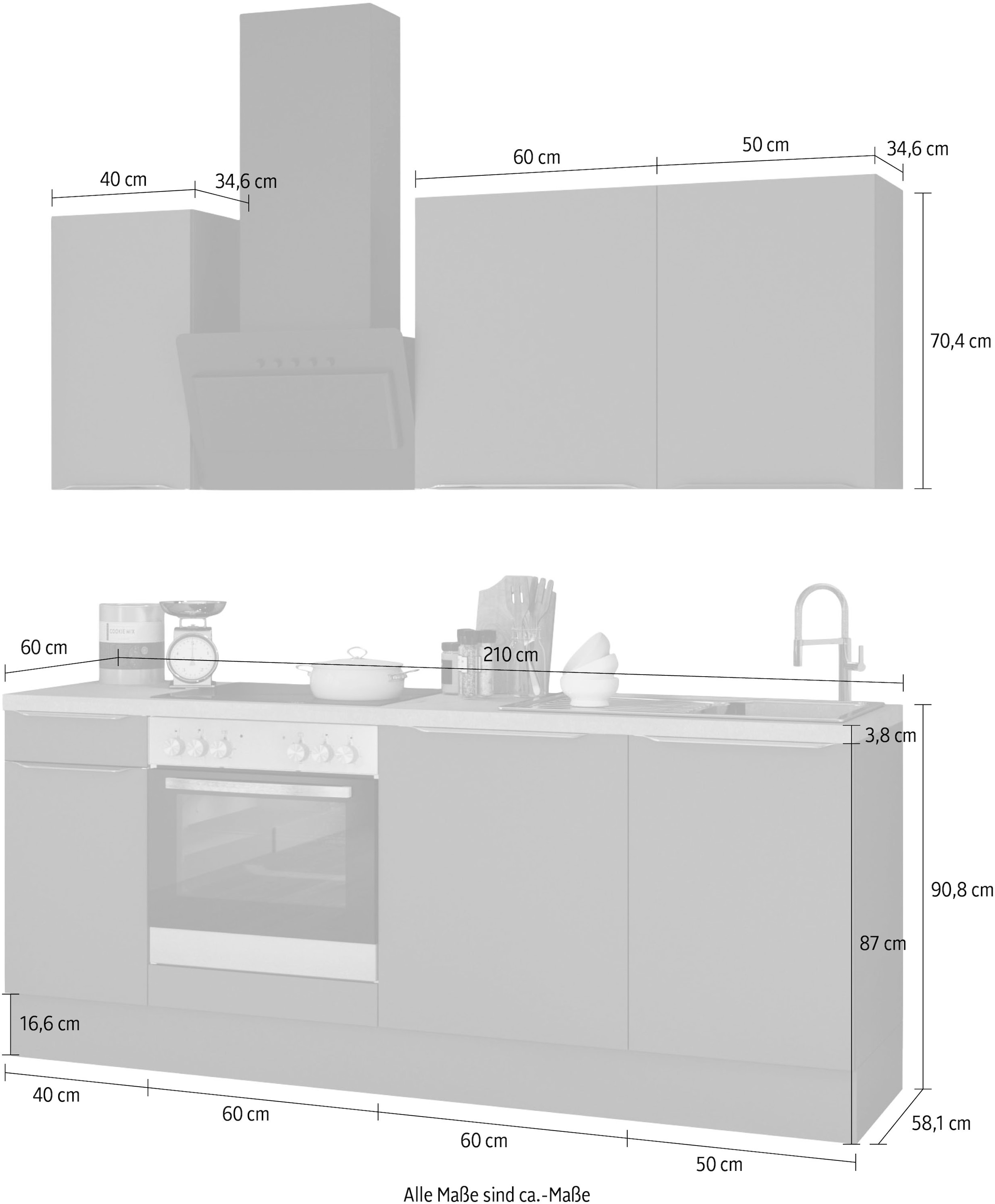 auf Breite 210 Küchenzeile E-Geräten, mit OPTIFIT Raten bestellen »Aken«, cm