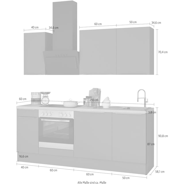 210 mit Küchenzeile »Aken«, E-Geräten, Breite Raten cm bestellen auf OPTIFIT