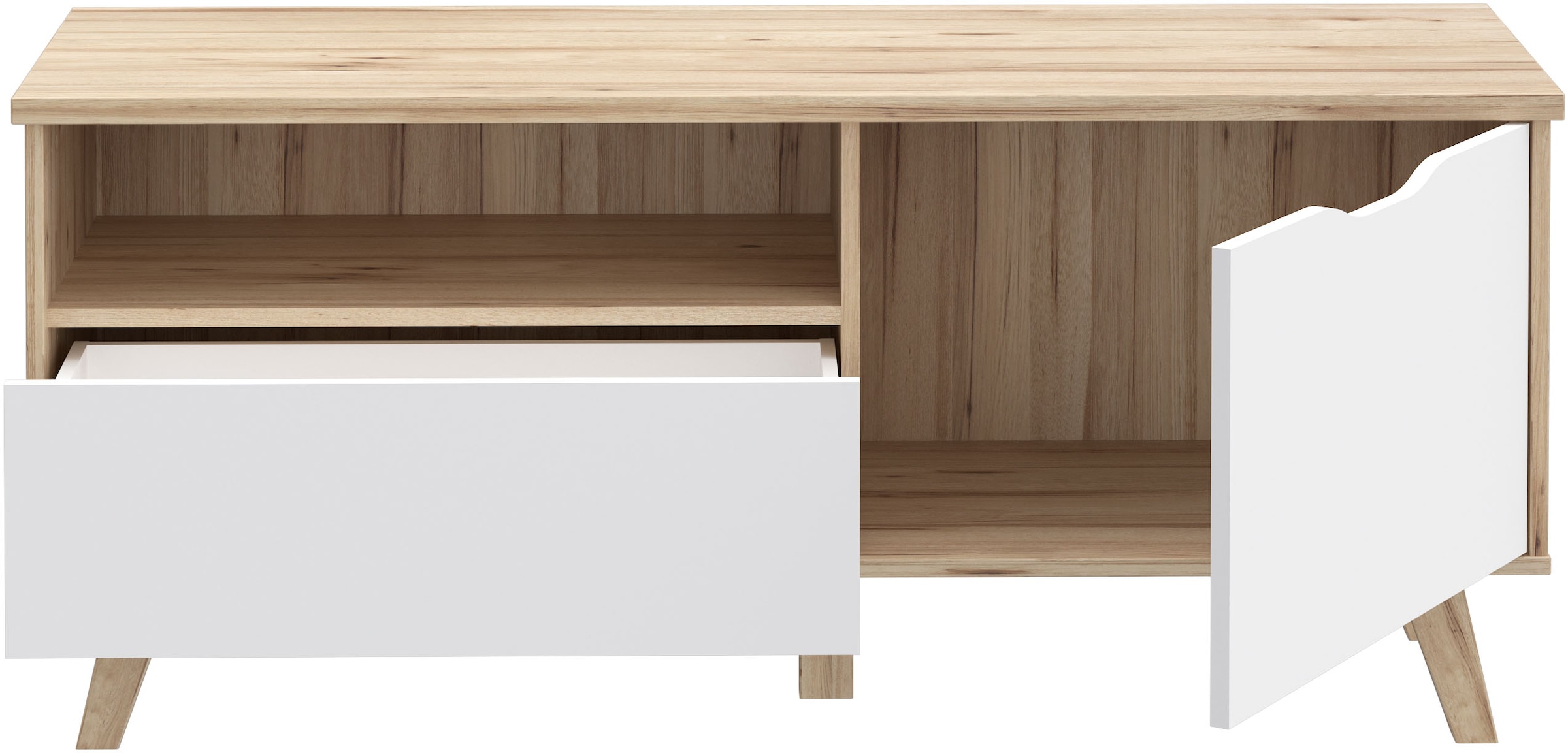 FORTE Lowboard »Vankka TV-Bank, TV-Board«, (B/H/T 124,4/54,3/41,7 cm), TV-Teil, ca. 125 cm breit, viel Stauraum, Echtholzbeine