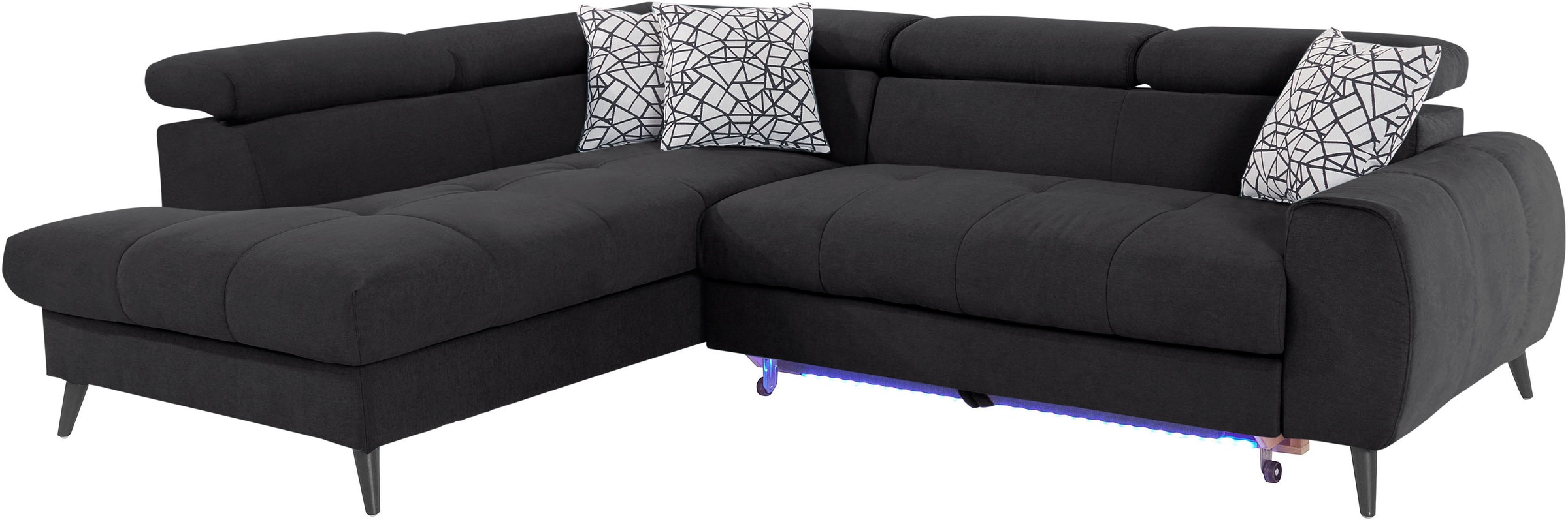 COTTA Ecksofa »Mia L-Form mit 3 Zierkissen«, wahlweise mit Bettfunktion, Bettkasten, Beleuchtung & Wireless-Charger