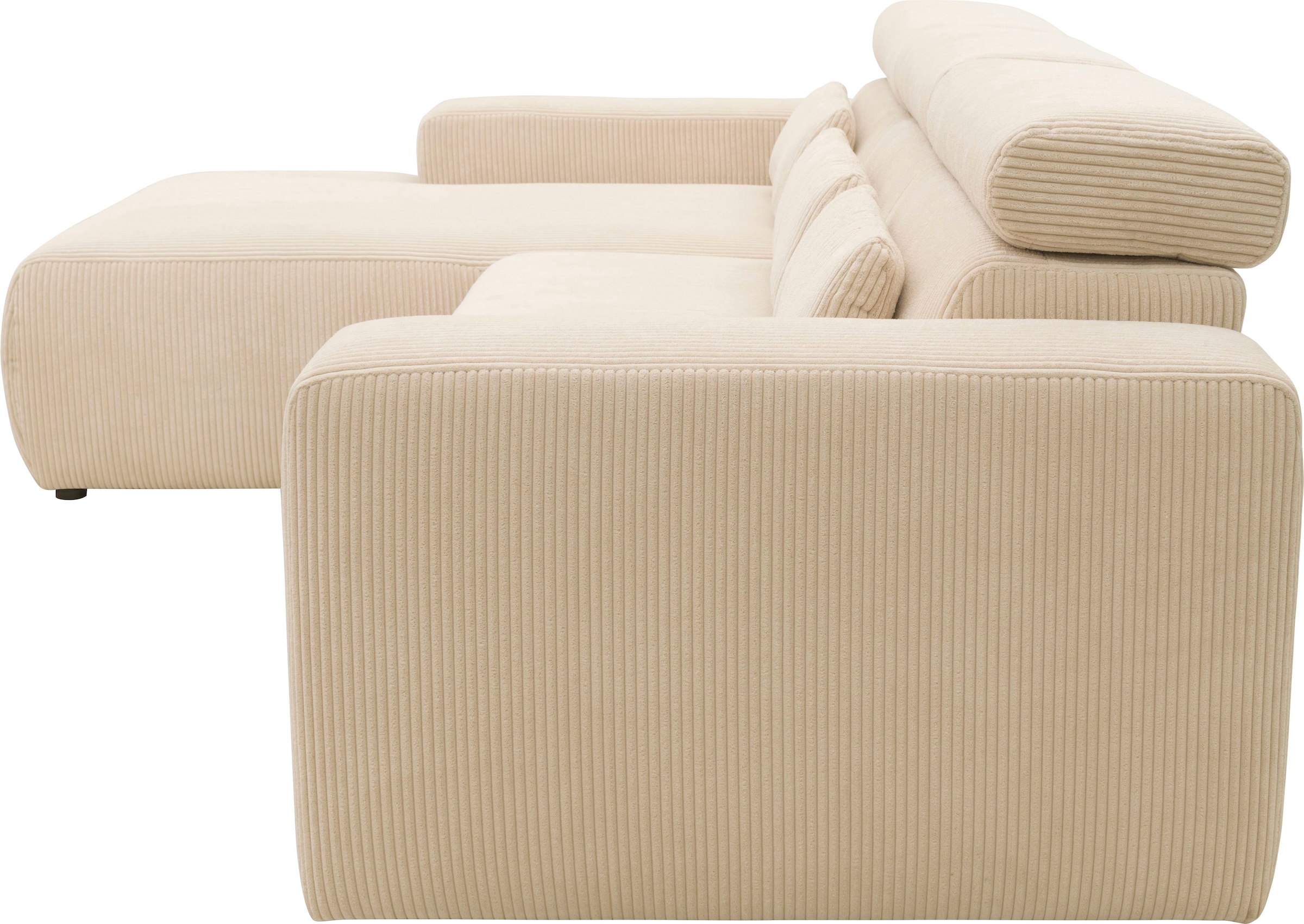 DOMO collection Ecksofa »Brandon B/T/H: 289/177/80 cm, belastbar bis 140kg/ Sitz, auch in Cord«, mit Kopfteilverstellung, wahlweise Sitztiefenverstellung, L-Form