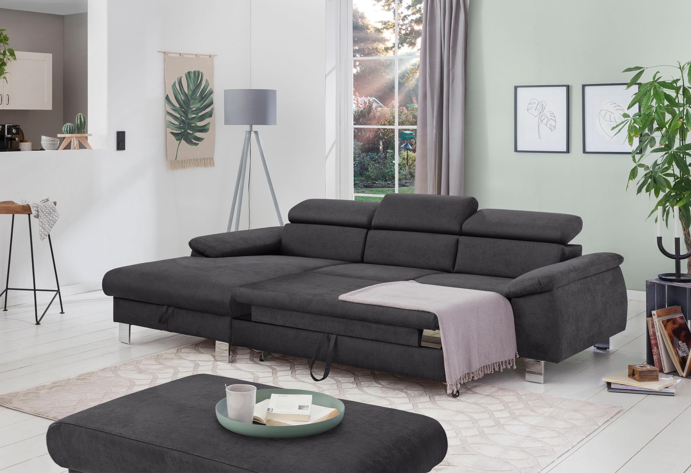 COTTA Polstergarnitur »Komaris L-Form«, (Set), Set bestehend aus: Ecksofa mit Kopfteilverstellung & Hocker