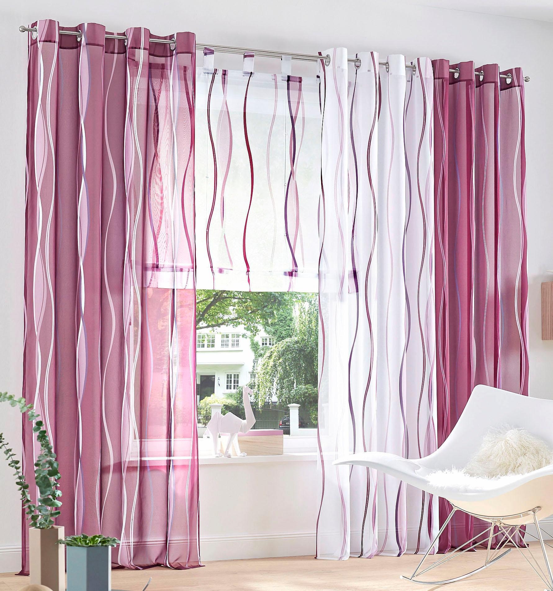 my home Gardine »Dimona«, (2 St.), 2-er Set, transparent, Voile, Polyester, Wellen