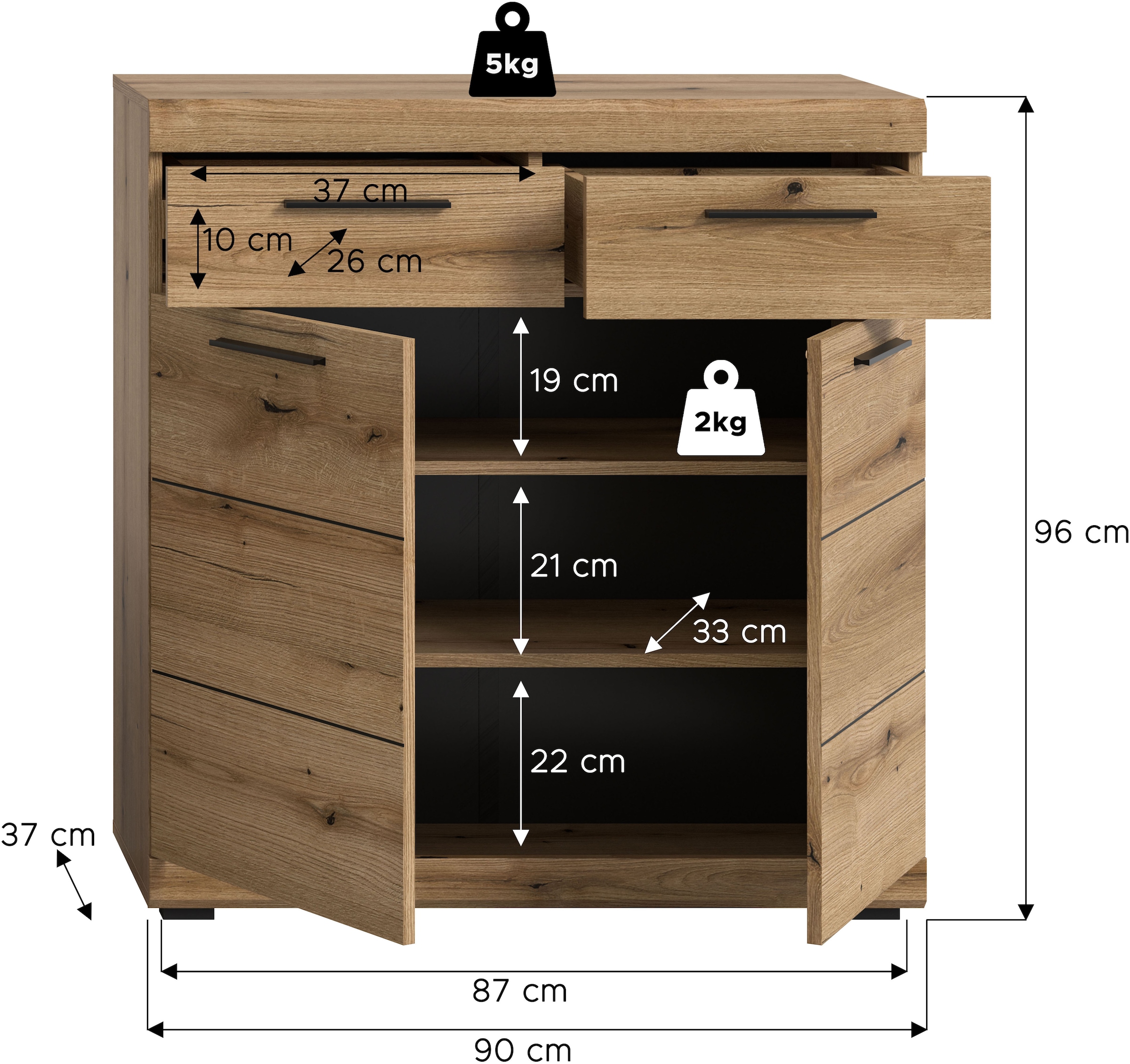 INOSIGN Schuhschrank »SIENA, Breite 90 cm, 2 Türen , 2 Einlegeböden, 3 Fächer, 2 Schubkästen« hochwertige Rillenfräsung in MDF Front, 1 Stk. tlg. Schuhkommode, Kommode, Anrichte, Sideboard