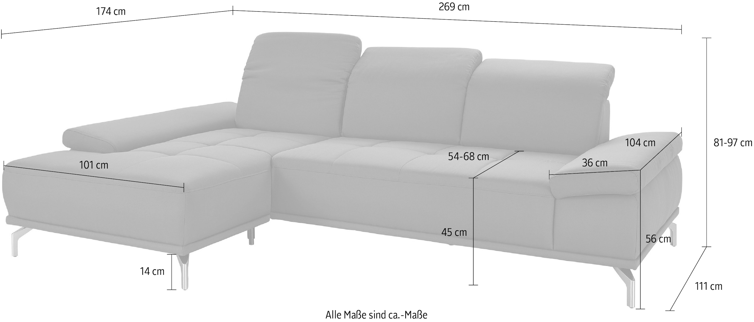 Places of Style Ecksofa »Caluna«, Inkl.Sitztiefenverstellung