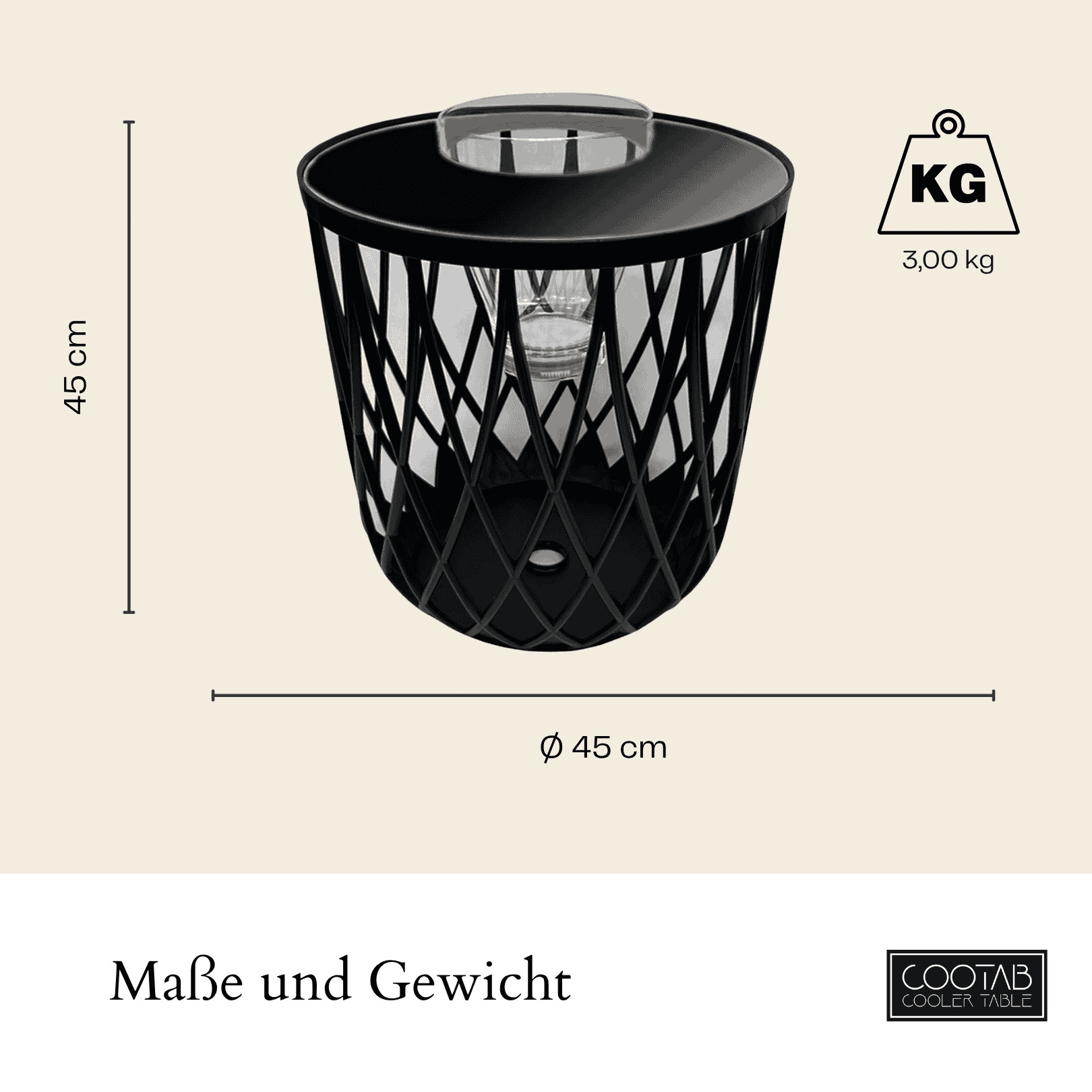 COOTAB Cooler Table Beistelltisch »4-in-1 Loungetisch mit Acryl-Weinkühler Dubai 45 cm schwarz« 1 Stk. tlg. Wetterfest, Pflegeleicht, Hitzebeständig, Stapelbar