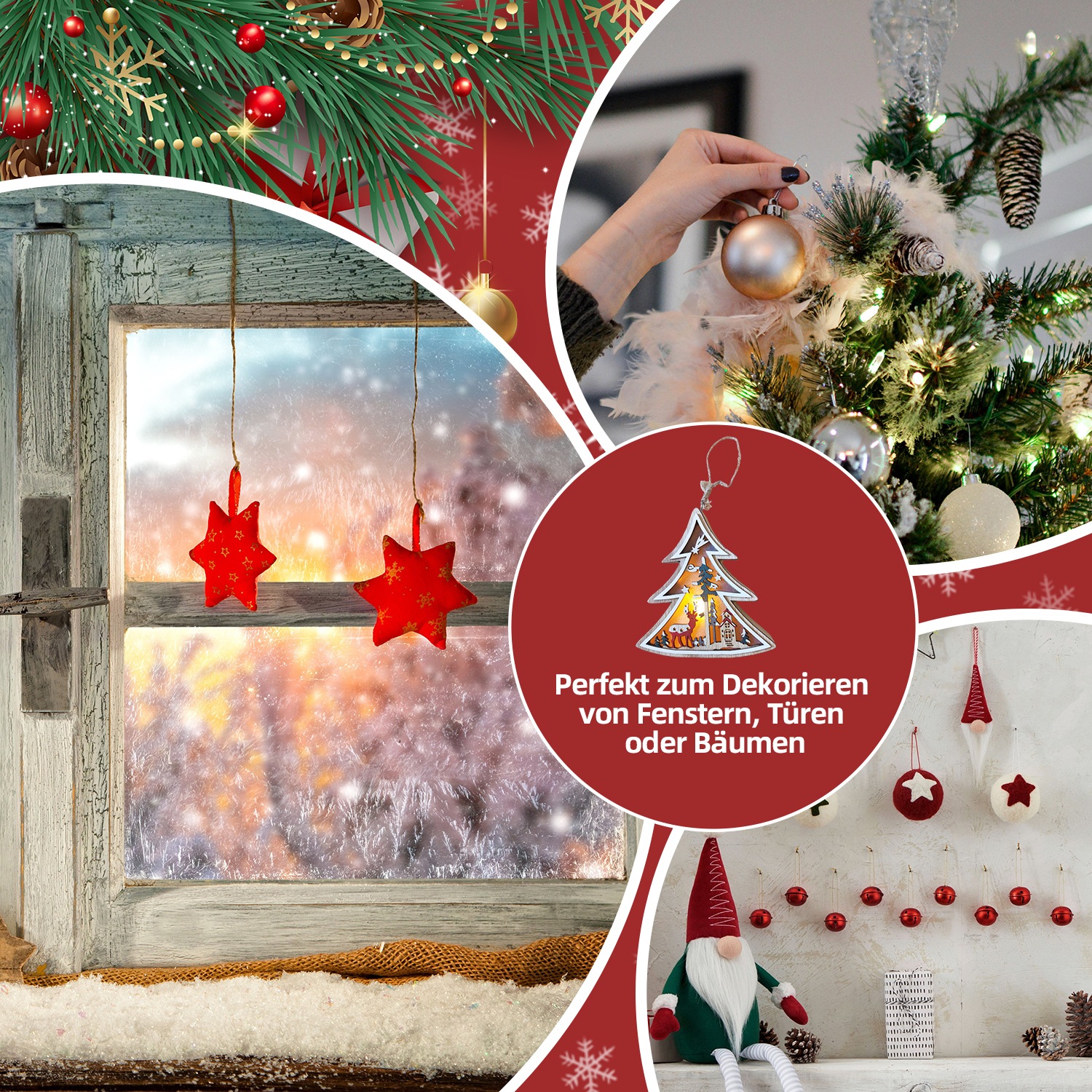 SHX Dekoobjekt »Weihnachts-Hängelicht«, LED-Licht, liebevoll gestaltetes Motiv