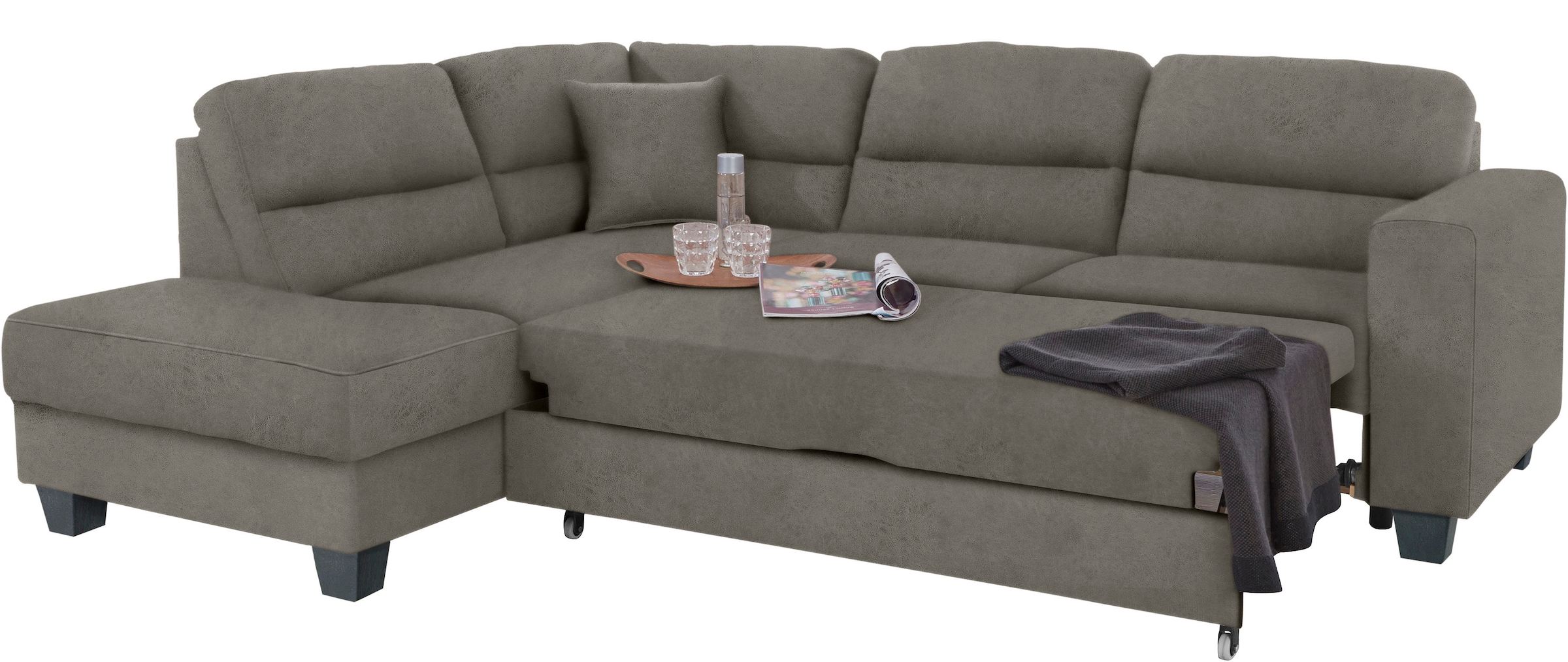 TRENDMANUFAKTUR Ecksofa »Chamber, zeitlos & elegant, bequem, L-Form«, inklusive einer Kopfstütze, wahlweise Schlaffunktion, B/T 203/245cm