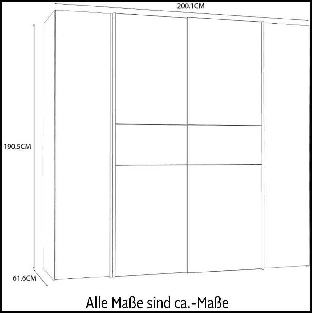 FORTE Kleiderschrank »Kalixtus, TOPSELLER, Made in Europe«, (B/H/T ca. 200x190x60 cm, 2 Schiebetüren, 2 Drehtüren, 8 Einlegeböden), Kombination aus Dreh- und Schwebetüren, mehrere Farben