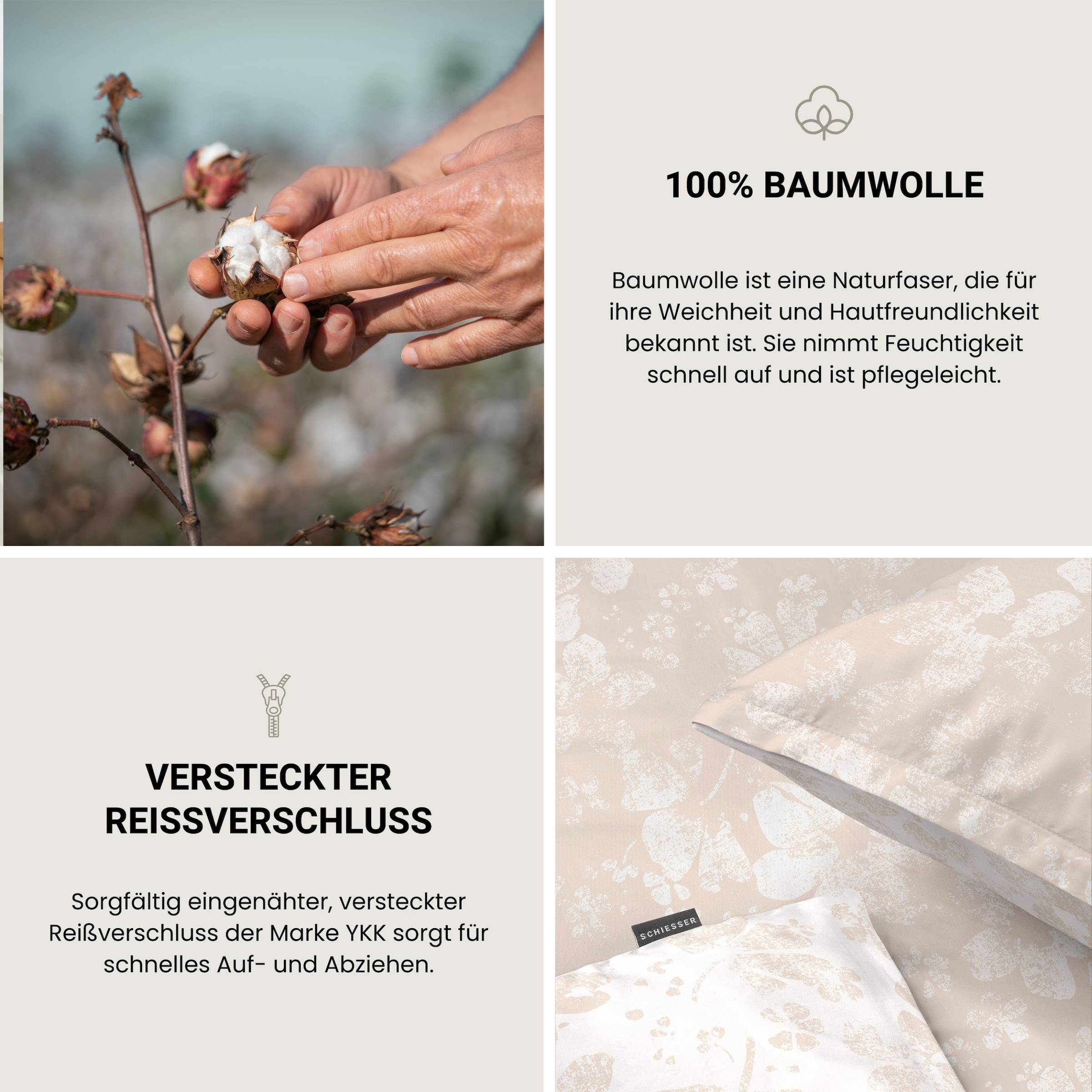 Schiesser Bettwäsche »Mona aus elegantem Baumwollsatin mit floralem Design« 2 tlg. MADE IN GREEN by OEKO-TEX®