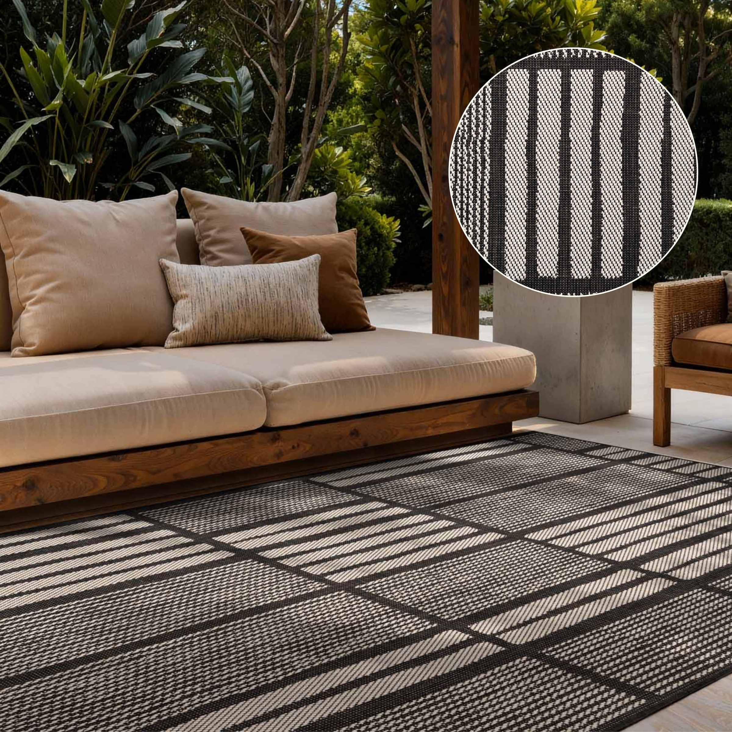 Ted Baker Flatweave Allington Indoor Outdoor Rug Geometric Reversible in Black | Size: 200cm x 300cm