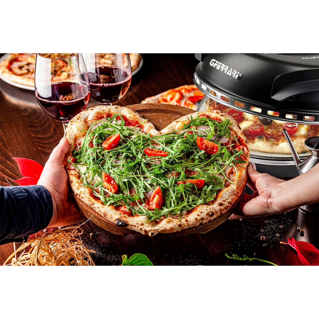 G3Ferrari Pizzaofen »Delizia G1000610 schwarz«, bis 400 Grad mit feuerfestem Naturstein / Pizza und Fladen uvm. in 3 Minuten / die Nr. 1 weltweit der Pizzamaker / auch für Tisch und Garten