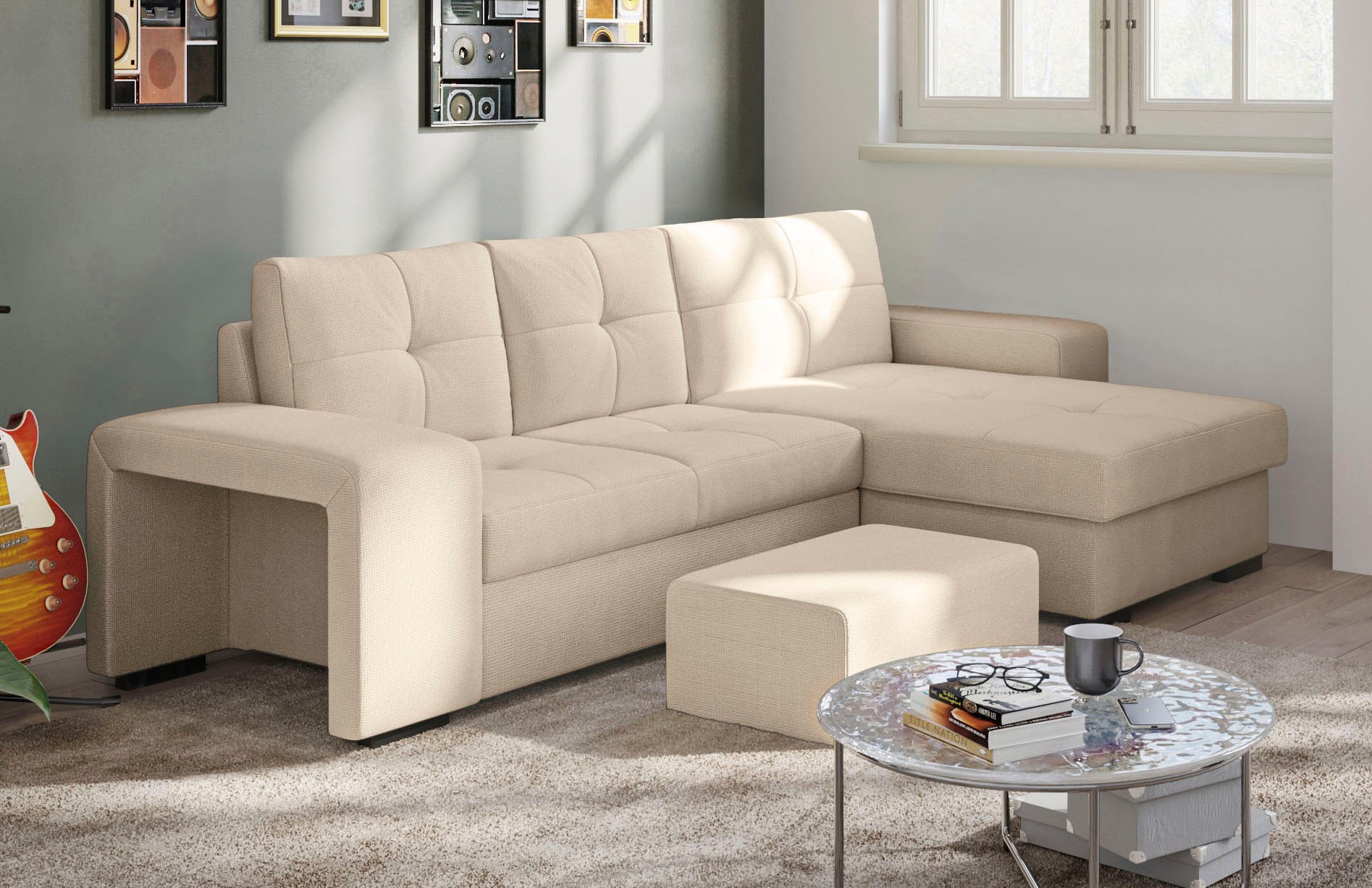 COTTA Ecksofa »Mattina L-Form«, mit Hocker, wahlweise mit Bettfunktion & Bettkasten