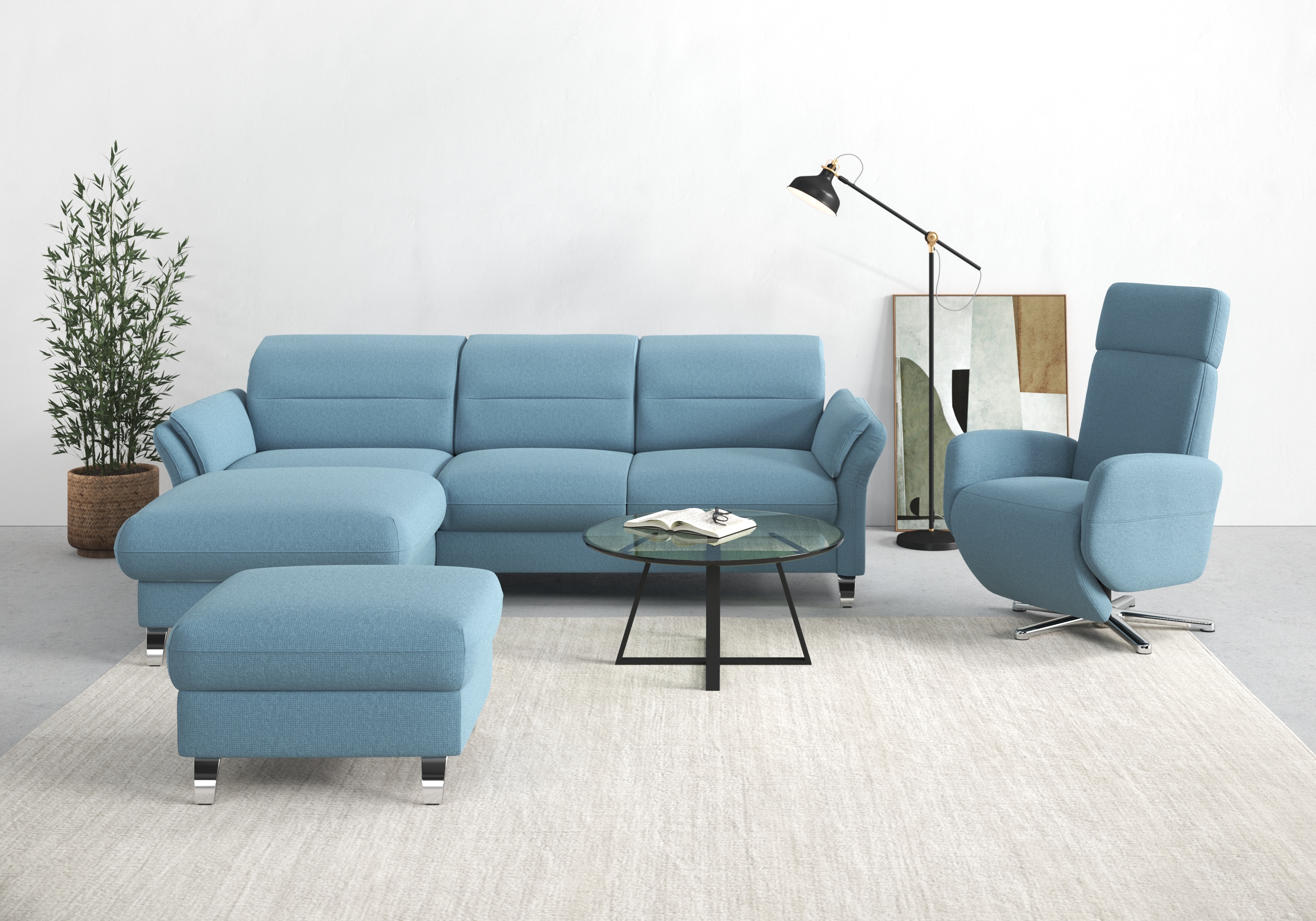 sit&more Ecksofa "Grenoble L-Form mit Federkern" wahlweise mit Schlaffunktion, Bettkasten, Arm- und Kopfteilverstellung