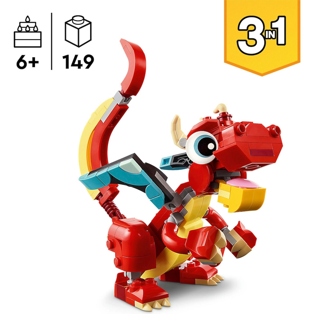 LEGO® Konstruktionsspielsteine »Roter Drache (31145), LEGO Creator 3in1«, (149 St.), Made in Europe