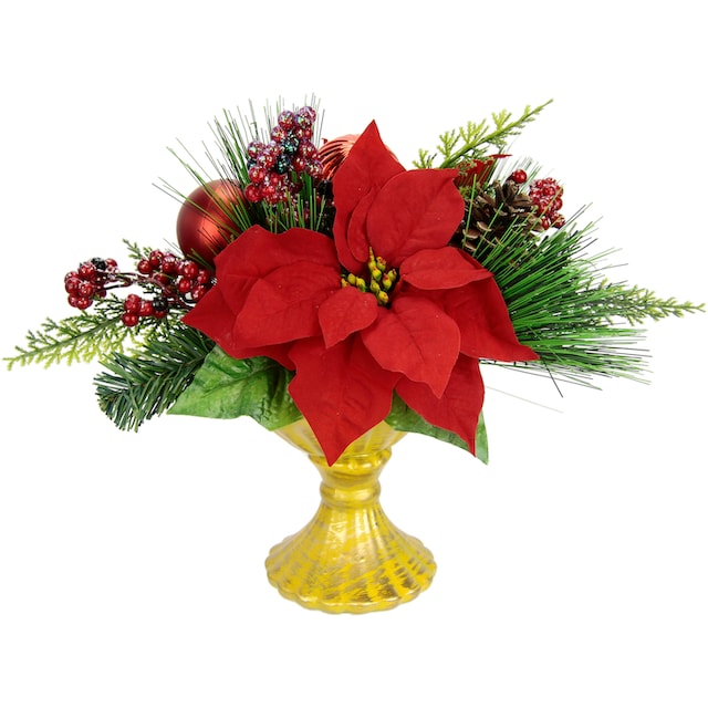 I.GE.A. Winterliche Kunstpflanze »Gesteck, Poinsettia im Pokal,  Weihnachtsstern, Weihnachtdeko,«, Kunstblumen-Arrangement, festliches  Blumenensemble, Weihnachtsgesteck auf Raten kaufen