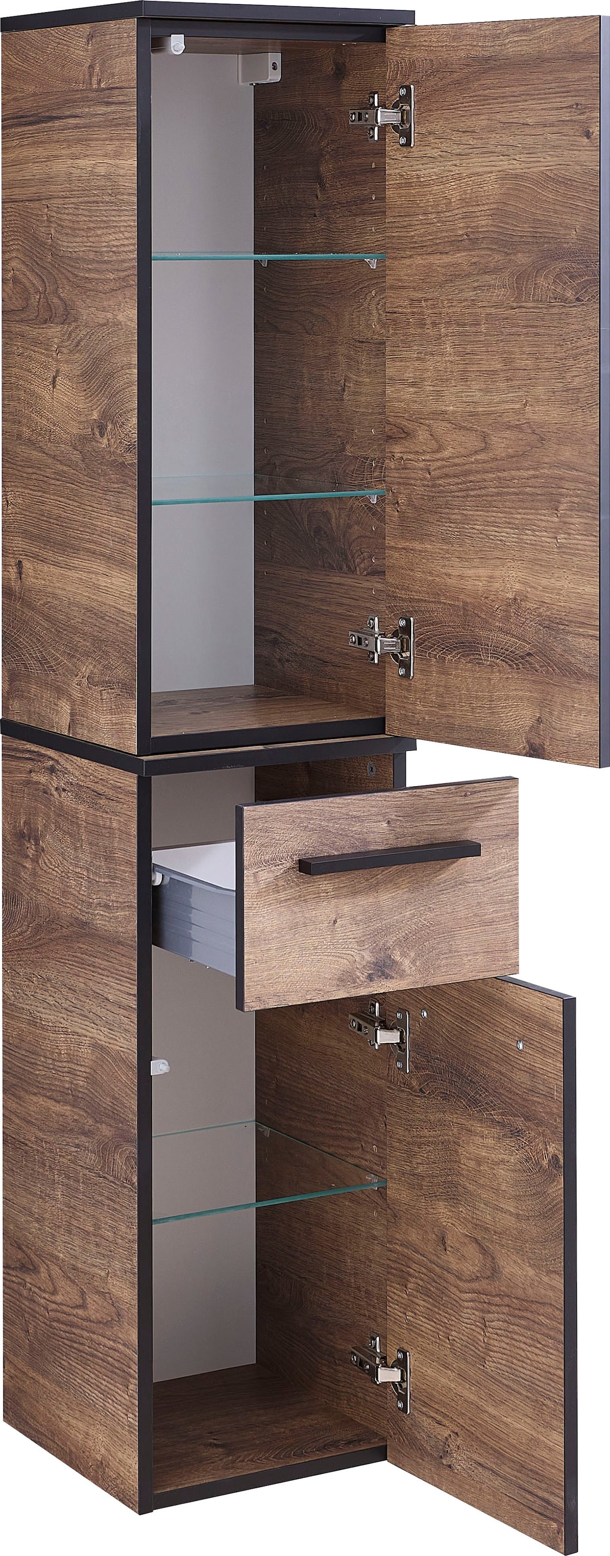 Saphir Schrankmodule »Quickset 374 Badschrank, 30 cm breit, 2 Türen, 1 Schublade« Set, 2 Stk. tlg. 3 Einlegeböden, inkl. Türdämpfer, Eiche Ribbeck quer Nachbildung