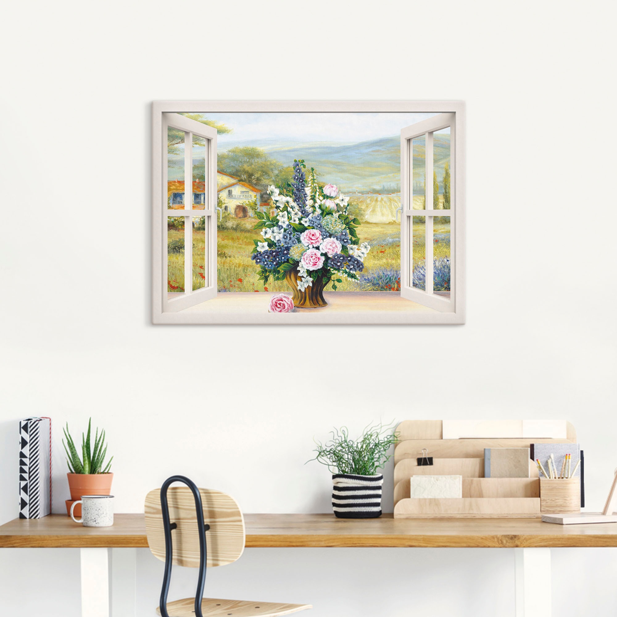 Artland Leinwandbild »Blumenbouquet am weißen Fenster«, Arrangements, (1 St.), auf Keilrahmen gespannt