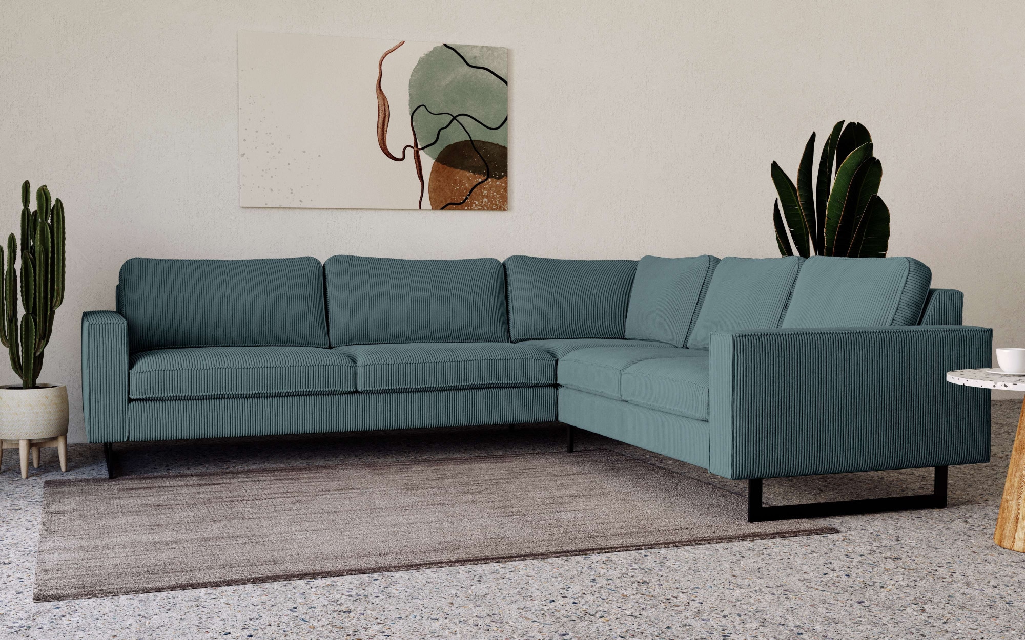 Places of Style Ecksofa »Pinto, 250/290 cm, langer Schenkel, XXL, Ottomane«, Cord, Feincord, Luxus-Microfaser Leder und Chenille