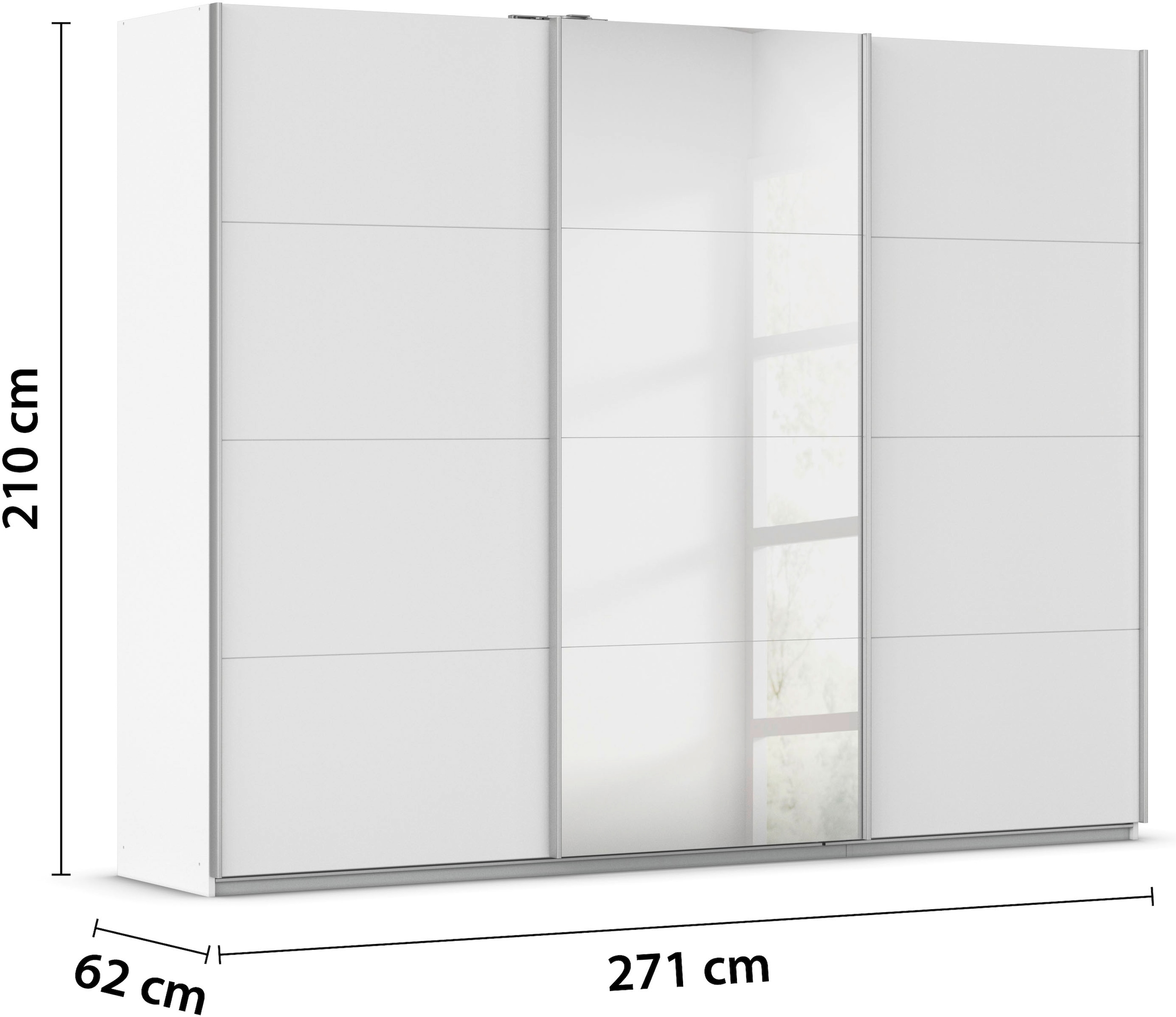 rauch Schwebetürenschrank »Kleiderschrank Schrank Garderobe Wäscheschrank Ankleide KULMBACH« Breite 271 cm,  in 2 Höhen erhältlich, mit Metallgriffleisten MADE IN GERMANY