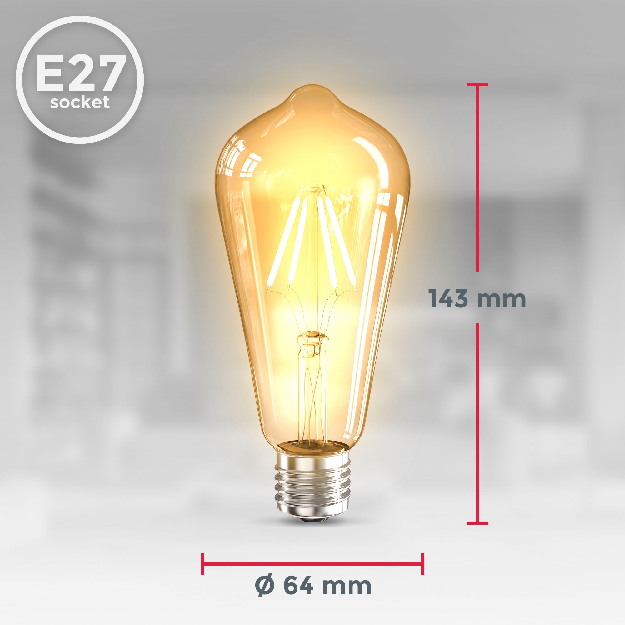 LED-Leuchtmittel 2.700 Vintage K B.K.Licht bequem LED Filament E27, »BK_LM1402 Edison ST64«, 2 Leuchtmittel bestellen Warmweiß, 2er E27 Set St., Glühbirne
