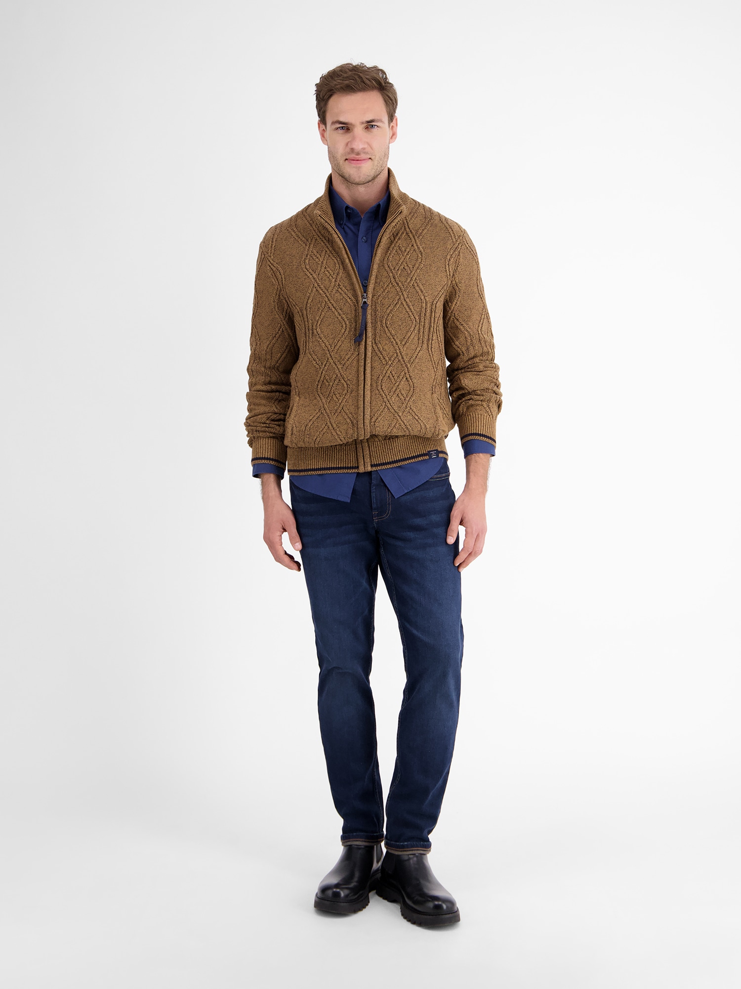 LERROS Strickjacke »LERROS Herren-Strickjacke mit Zopfmuster«
