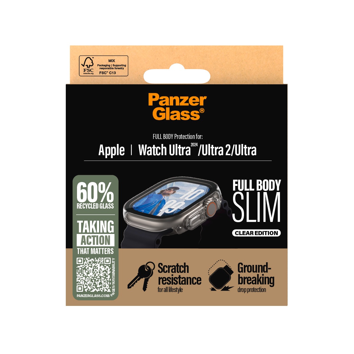 CARE by PanzerGlass Displayschutzglas »Full Body Protection«, für Apple Watch Ultra-Apple Watch Ultra 2, Displayschutzfolie, Schutzfolie, Bildschirmschutz, kratz- & stoßfest