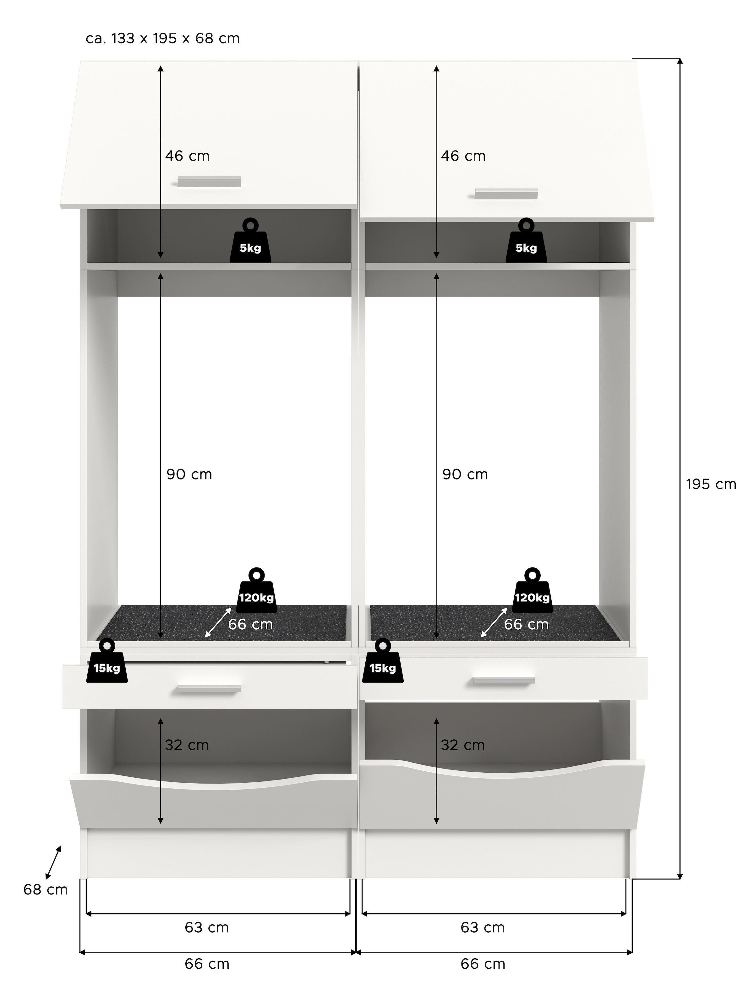 welltime Mehrzweckschrank-Set »FALAS,  2-teilig, Hauswirtschaftsraum Set, Breite 133 cm« bestehend aus: 2x Waschmaschinenumbauschrank, in verschiedenen Farben, 