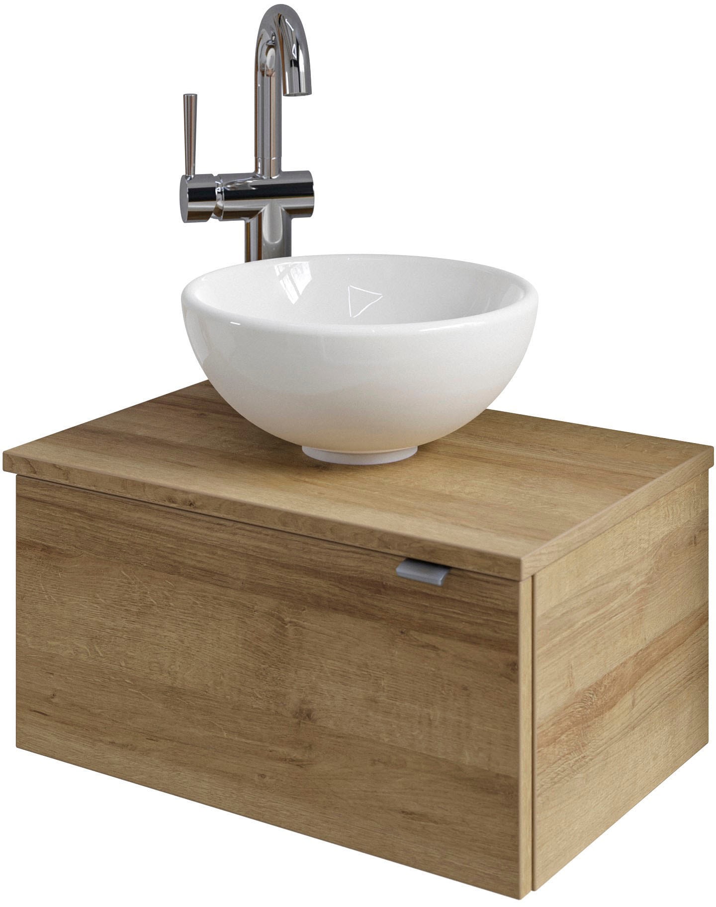 Saphir Waschtisch »Serie 6915 Waschschale mit Unterschrank für Gästebad, Gäste WC« Keramik-Aufsatzbecken, Waschtischplatte, Waschtischunterschrank, 3 Stk. tlg. 51 cm breit, 1 Tür, Waschtischplatte, kleine Bäder, ohne Armatur