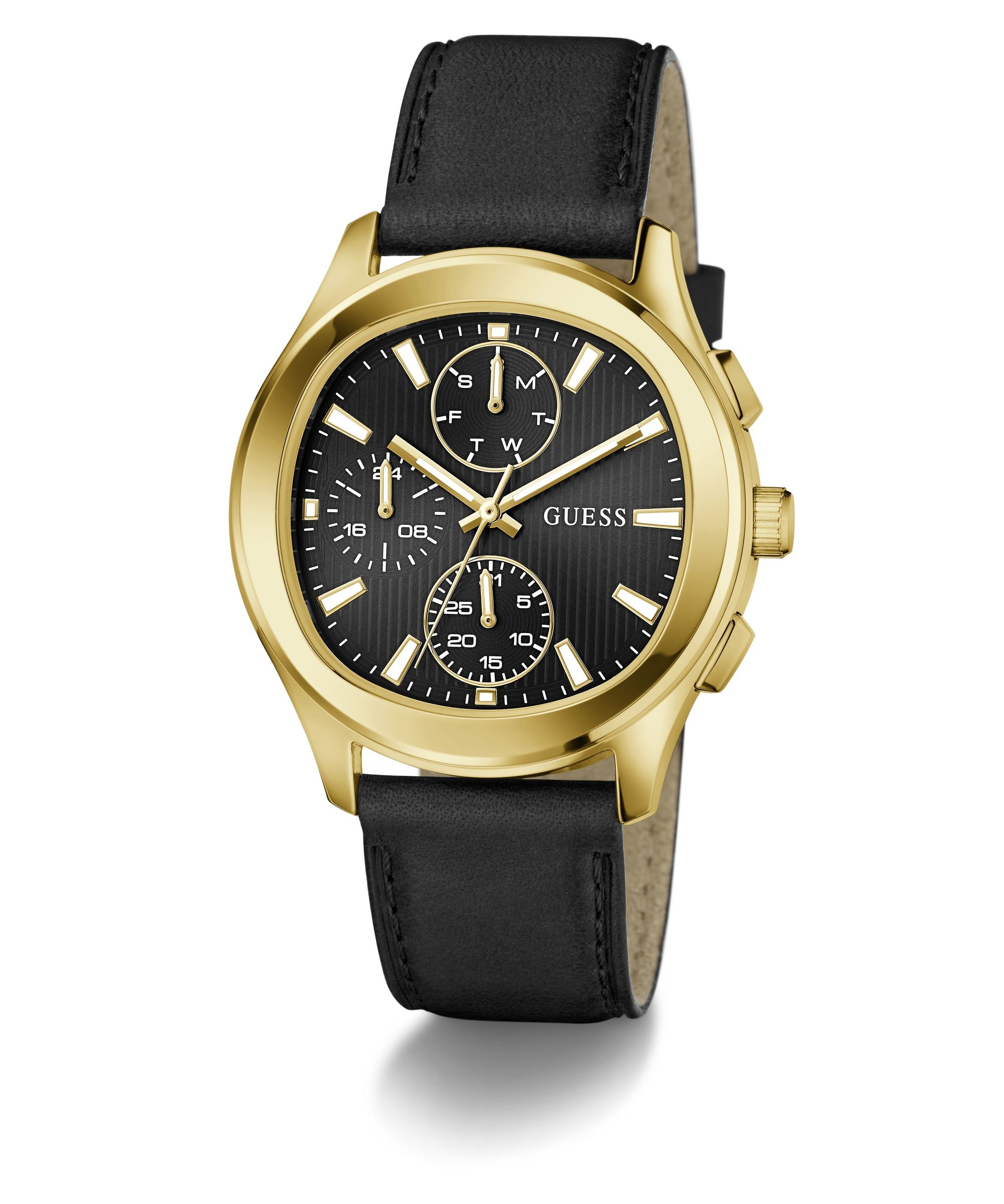 Guess Multifunktionsuhr »PALMER« Quarzuhr, Armbanduhr, Herrenuhr, Lederarmband, analog, Wochentag, Tag