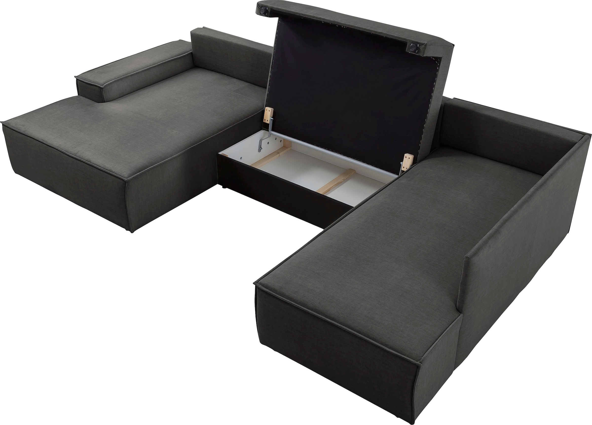 Home affaire Wohnlandschaft »SHERWOOD 329 cm, U-Form, Schlafsofa,«, Schlaffunktion m. Bettkasten (194x139 cm), Cord, Vintage, Samtvelours