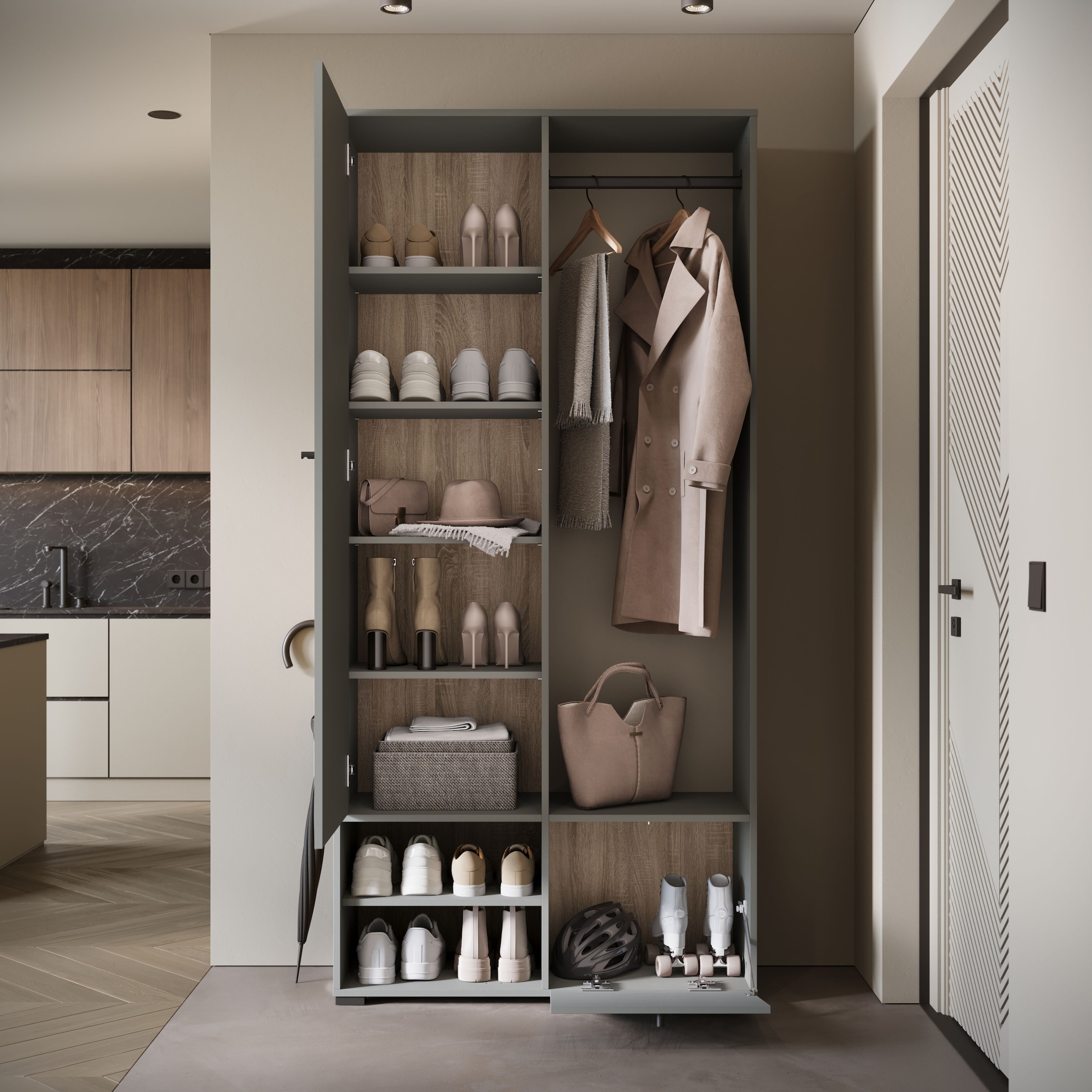INOSIGN Garderobenschrank »DINO Kompaktgarderobe, Garderoben-Set DINO«, Mit Spiegel und Kleiderstange, 90 cm breit, Türanschlag wechselbar
