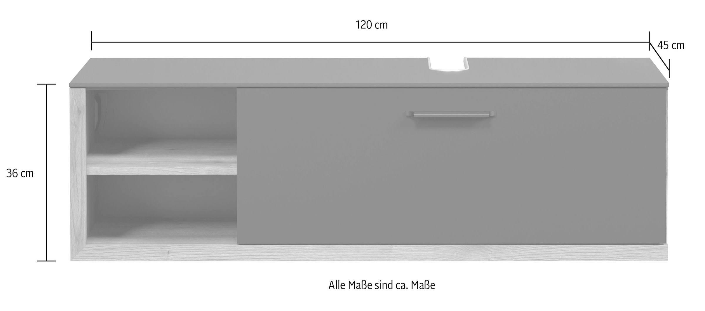 INOSIGN Waschbeckenunterschrank »Premont«, (1 St.), Breite 120 cm, Soft-Close, 1 große Klappe, mit Siphonausschnitt