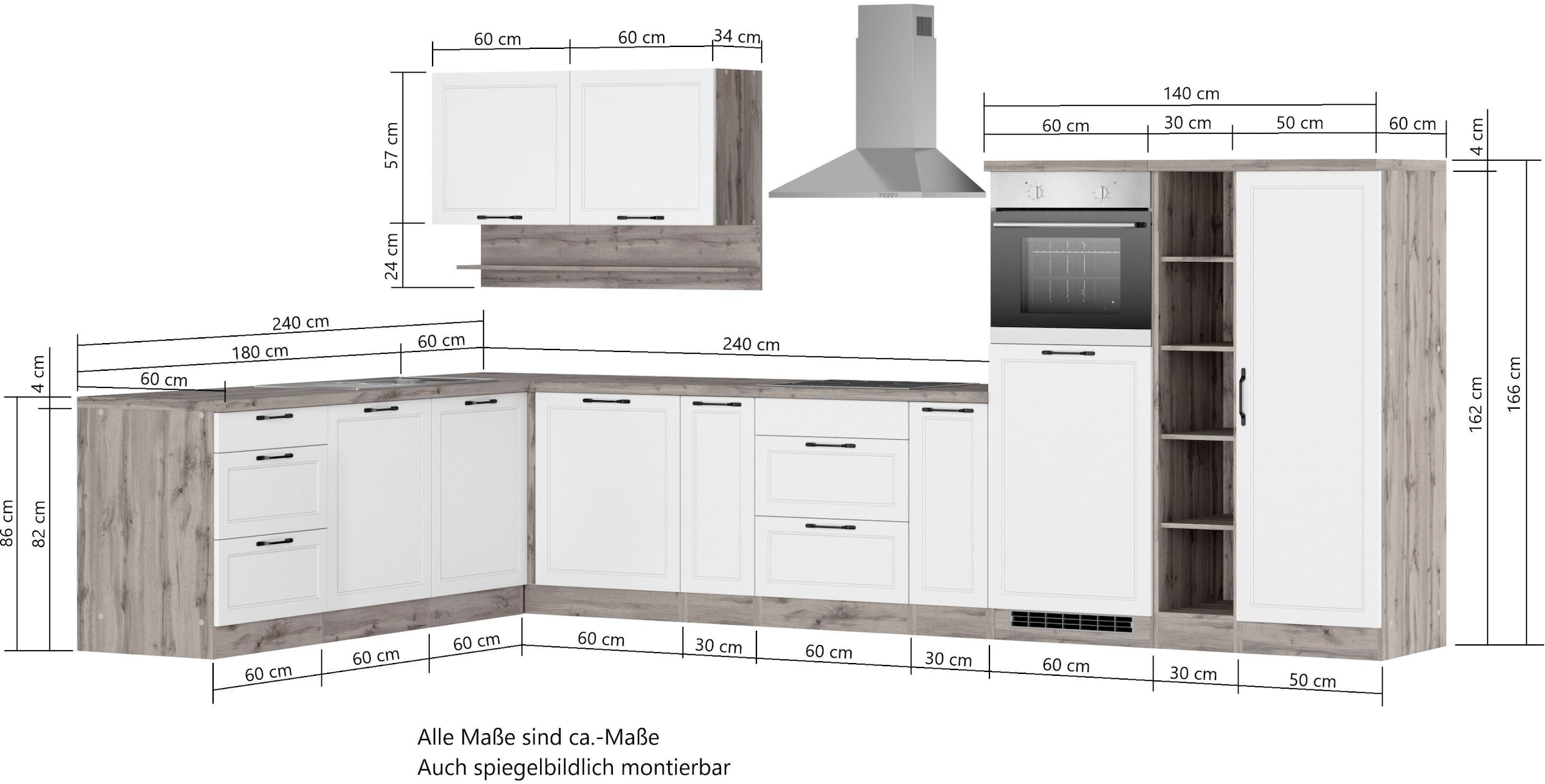 HELD MÖBEL Küche »Lana«, Stellbreite 240/380 cm, wahlweise mit E-Geräten  auf Raten bestellen
