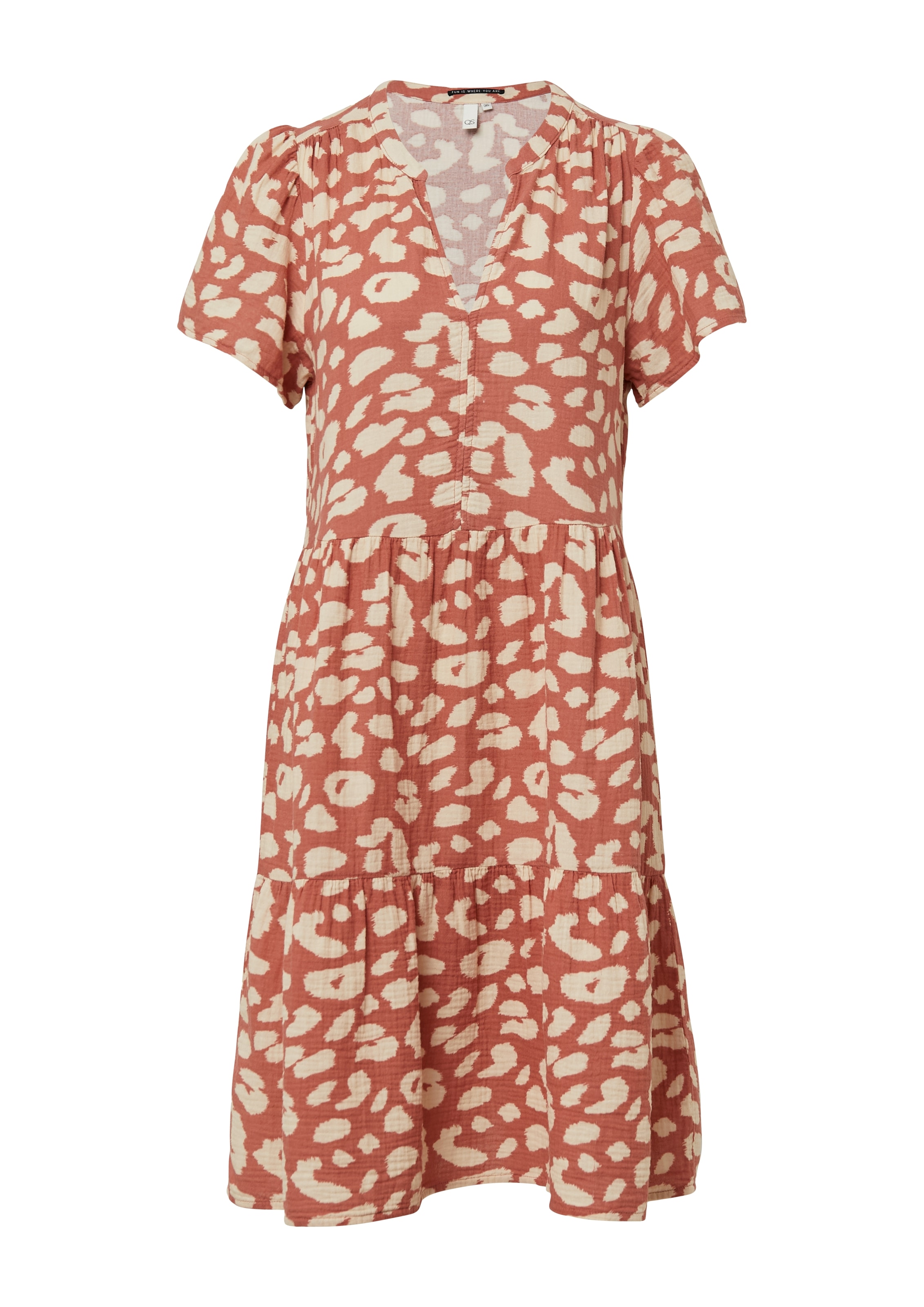 QS Volantkleid, Sommerkleid aus reiner Baumwolle, kurzarm, mit All-Over Muster