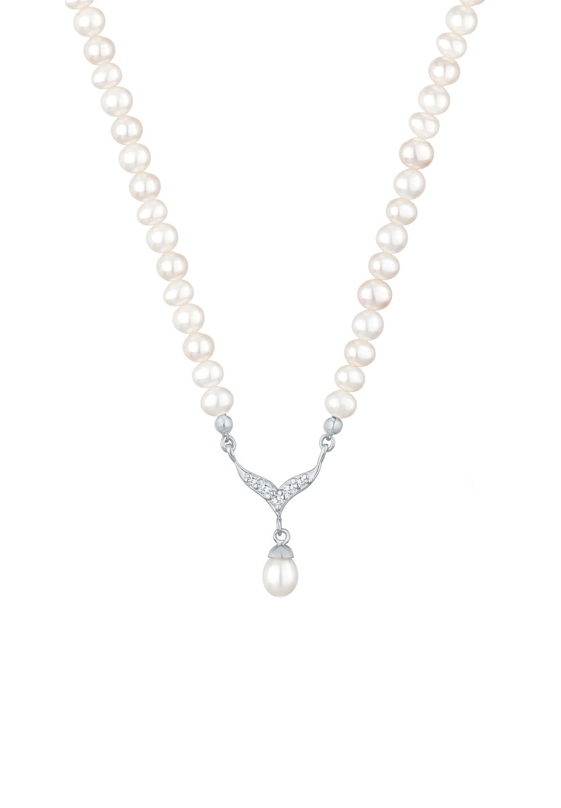 Elli Silberkette »Halskette Collier Süßwasserzuchtperle Zirkonia 925 Silber«