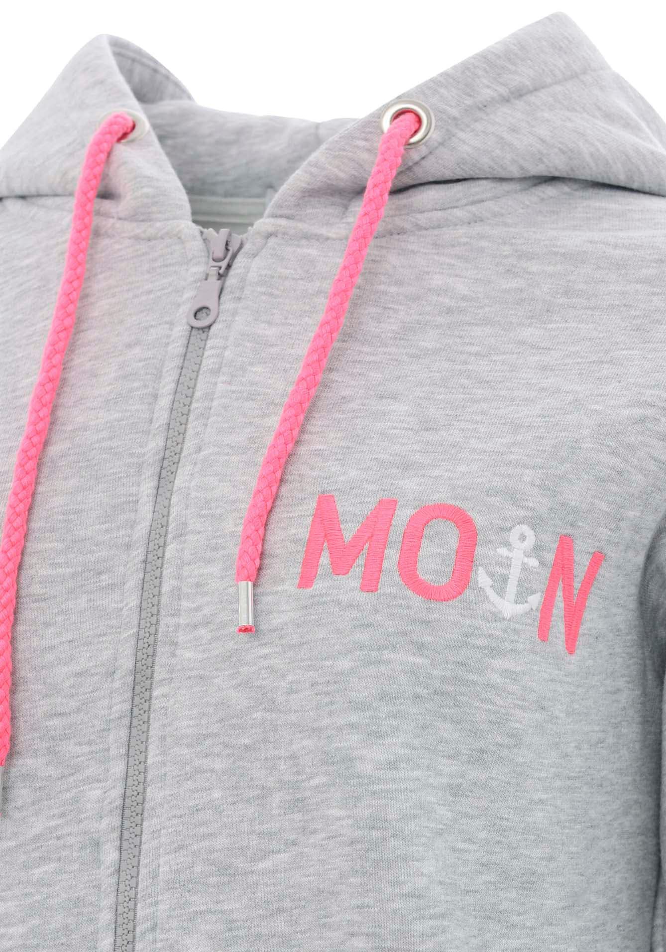 Zwillingsherz Kapuzensweatjacke, Regular Fit, Stickerei, Reißverschluss, Langarm, Kontast-Details