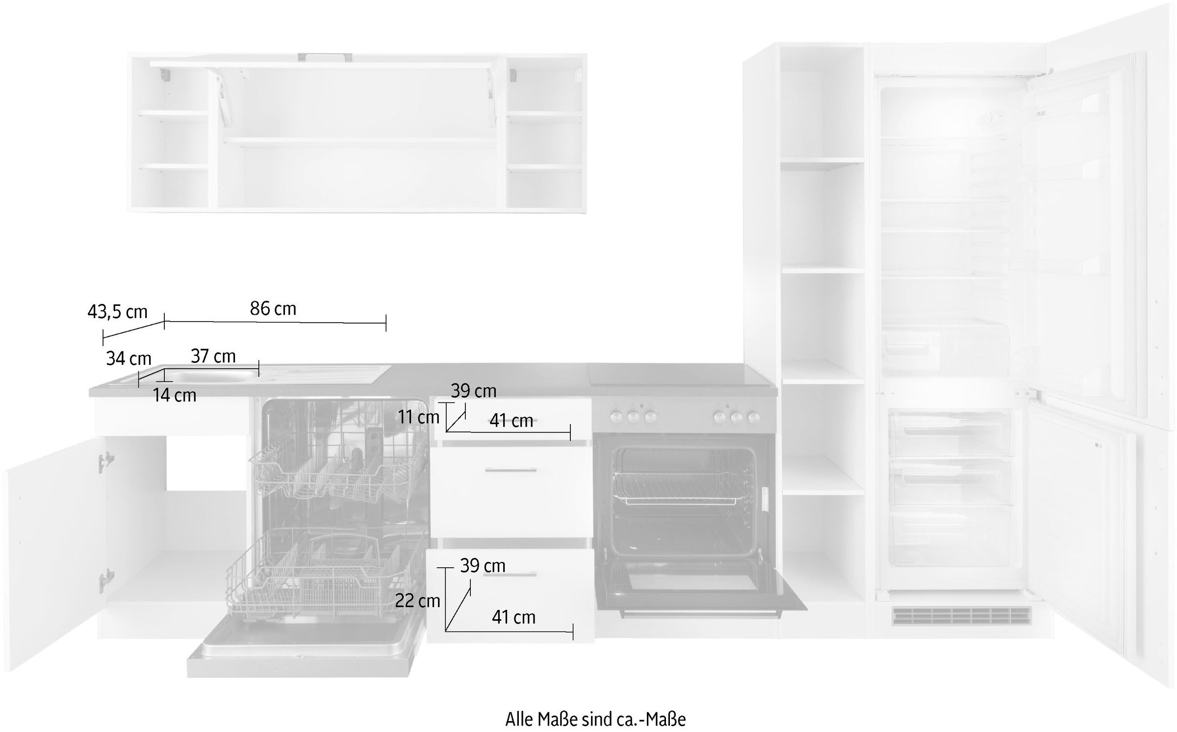 KOCHSTATION Küchenzeile »KS-Paris«, ohne E-Geräte, Breite 310 cm