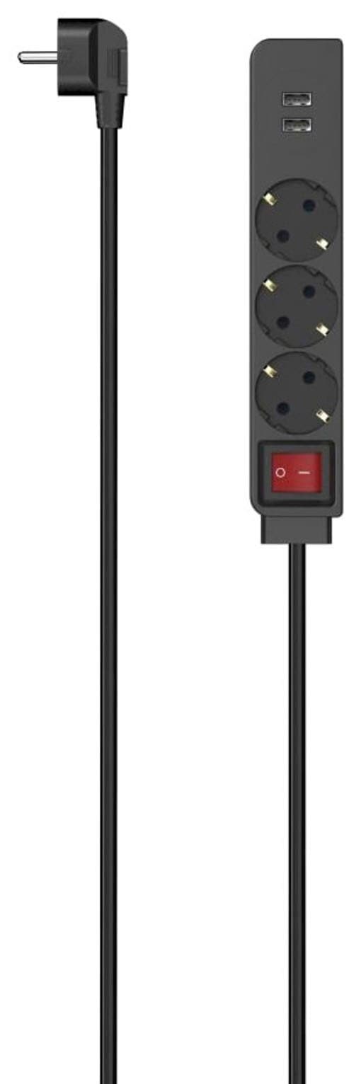 Hama Steckdosenleiste, 5-fach, (Ein- / Ausschalter-USB-Anschlüsse Schutzkontaktkupplung-Schutzkontaktstecker Kabellänge 1,4 m), 2 x USB-A