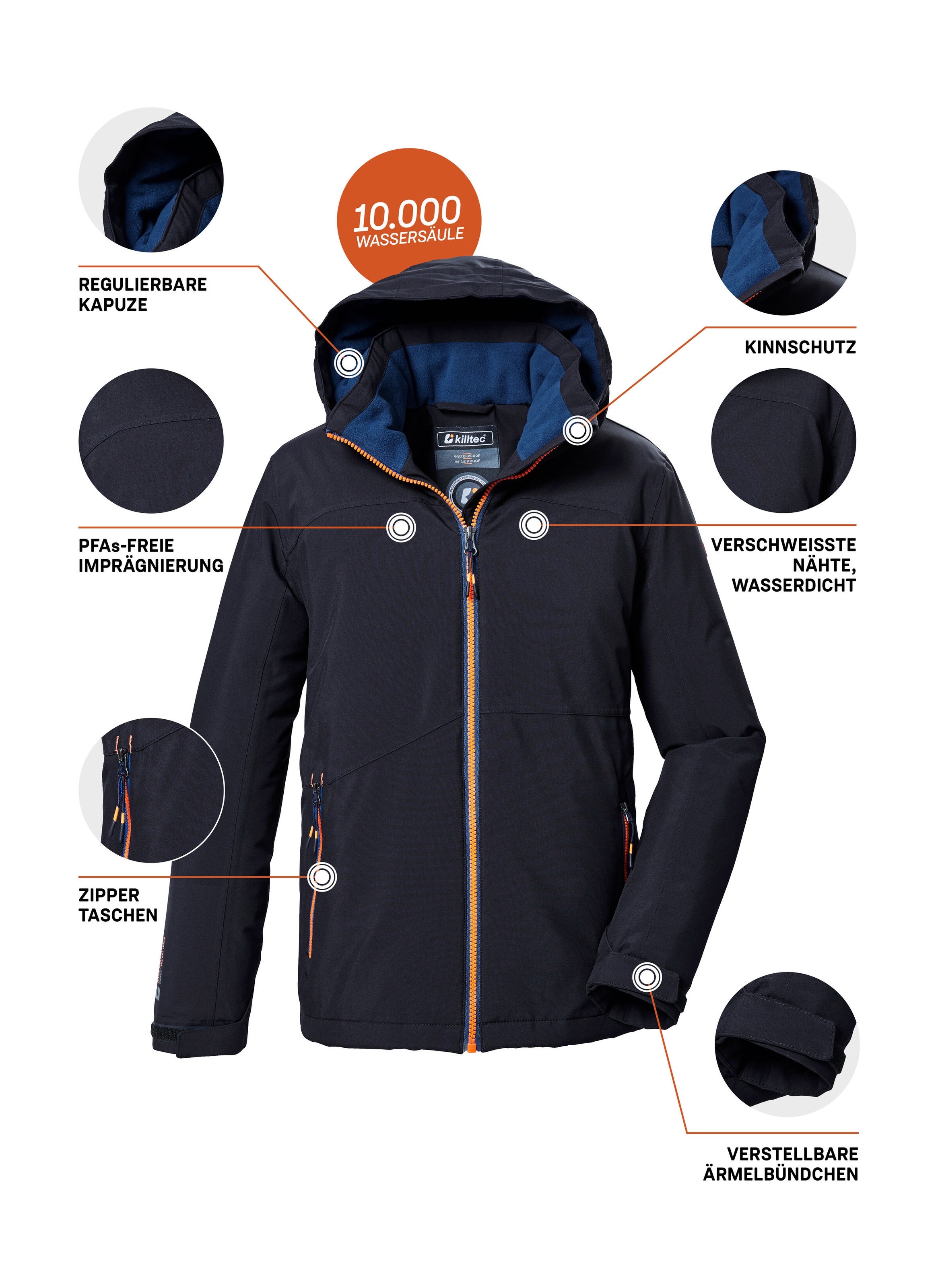 Killtec Funktionsjacke »KOW 369 BYS JCKT«, Wasserdichte Funktionsjacke mit Kapuze, verstellbaren Bündchen und Fleece-Einsatz