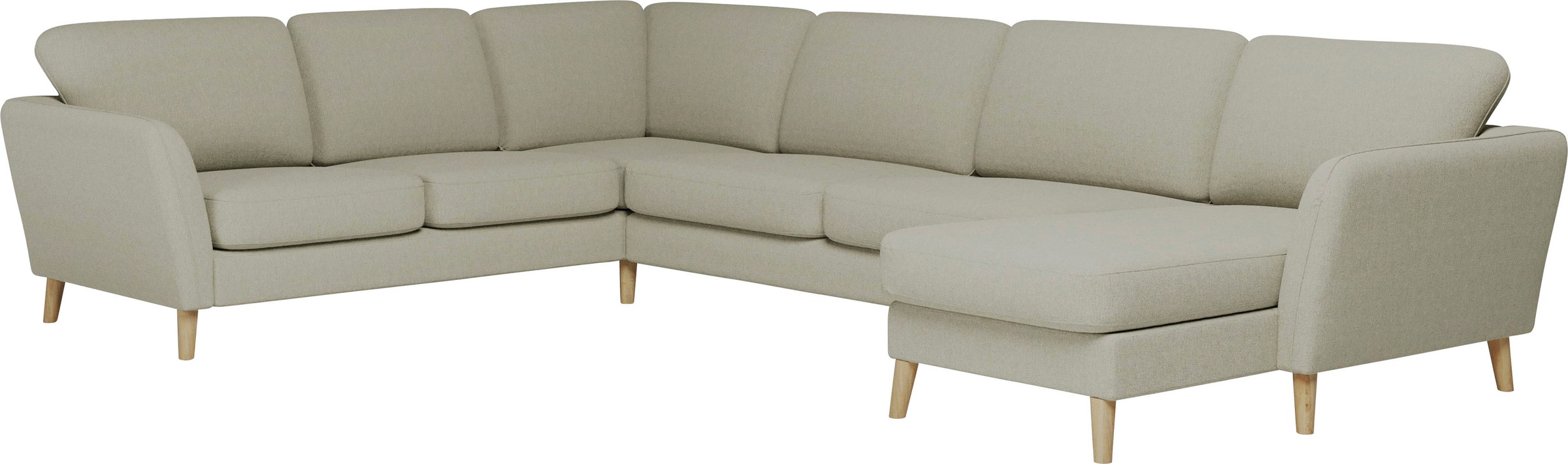 Home affaire Wohnlandschaft »MARSEILLE XXL 349cm, U-Form, Ottomane rechts/links wählbar«, Massivholzbeine Eiche, Landhausstil, Wellenunterfederung