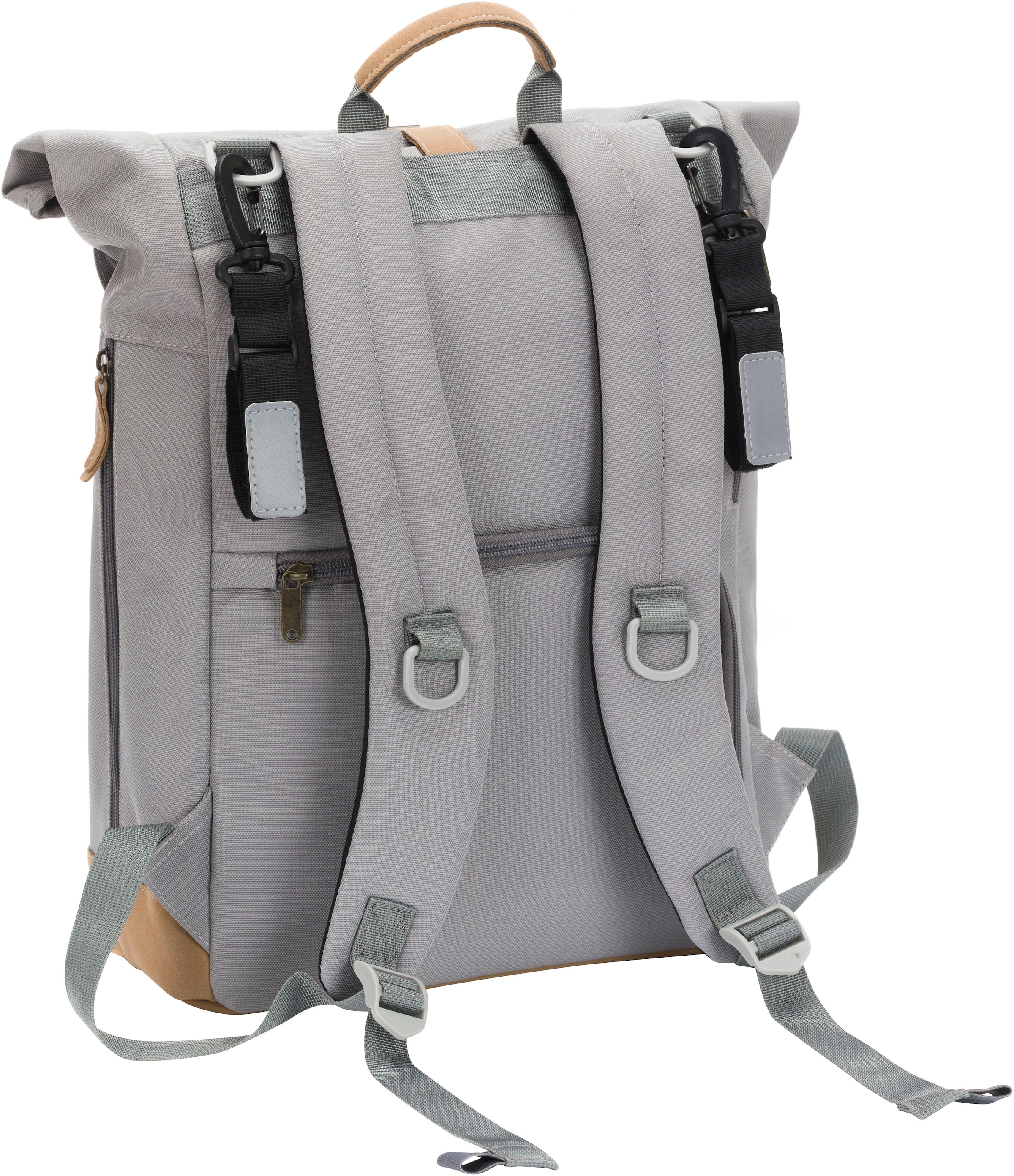 Fillikid Wickelrucksack »Rolltop Berlin grau«, Reflektoren, inkl. Wickeltunterlage
