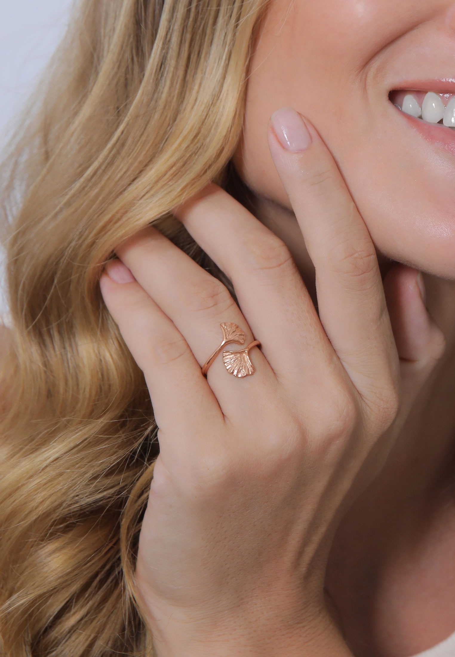 Elli Silberring »Ring Verstellbar offen Ginkgo Blatt Natur 925 Silber«